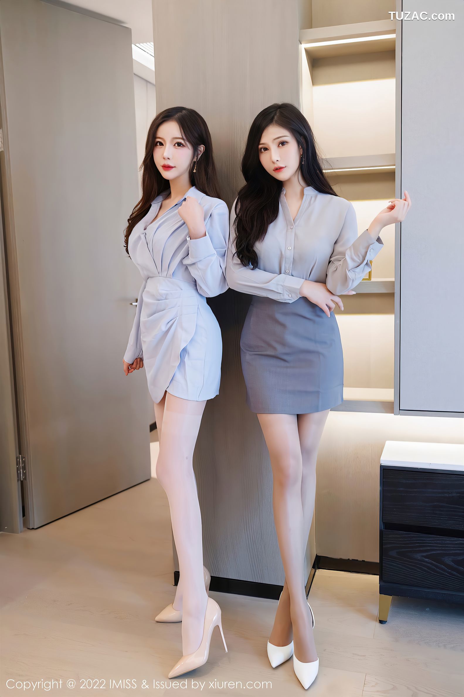 IMiss爱蜜社-652-Lavinia肉肉-LindaLinda-浅灰职业裙装性感内衣-2022.01.14