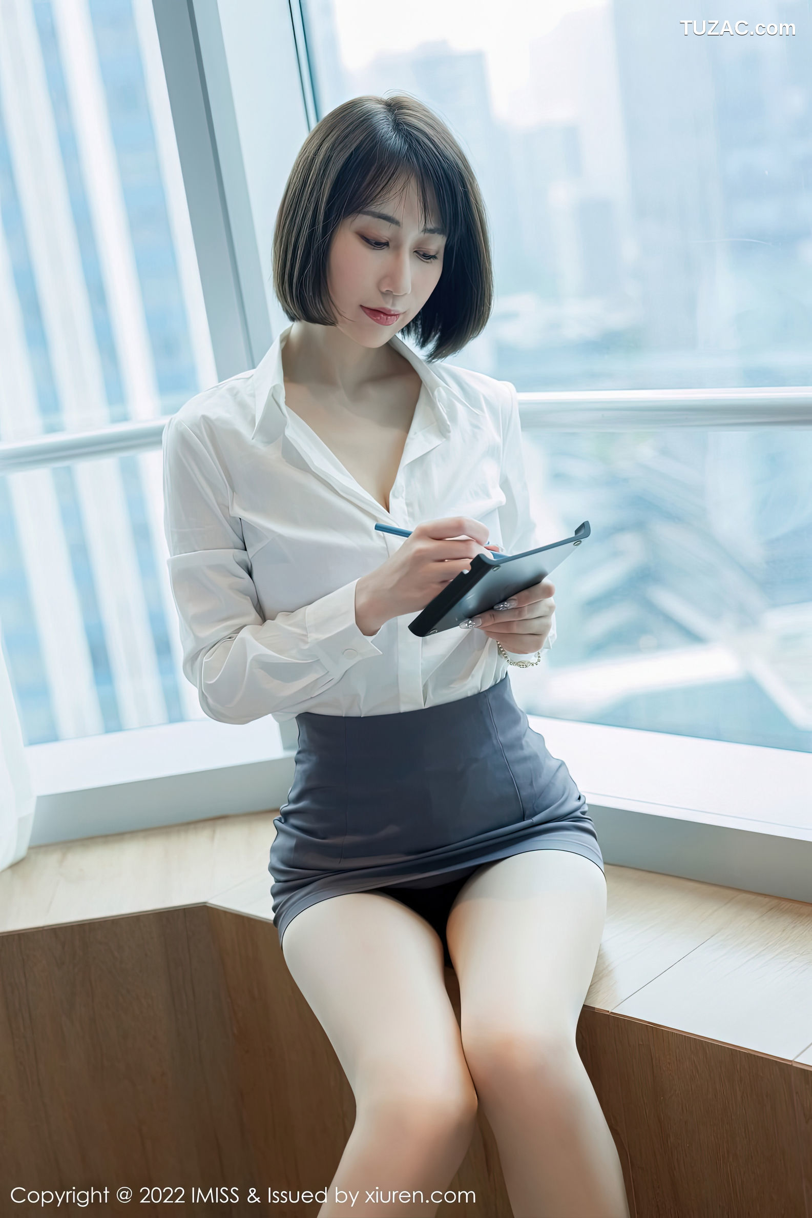 IMiss爱蜜社-709-瑞妤-白衬衫灰短裙紫色内衣肉丝-2022.12.12