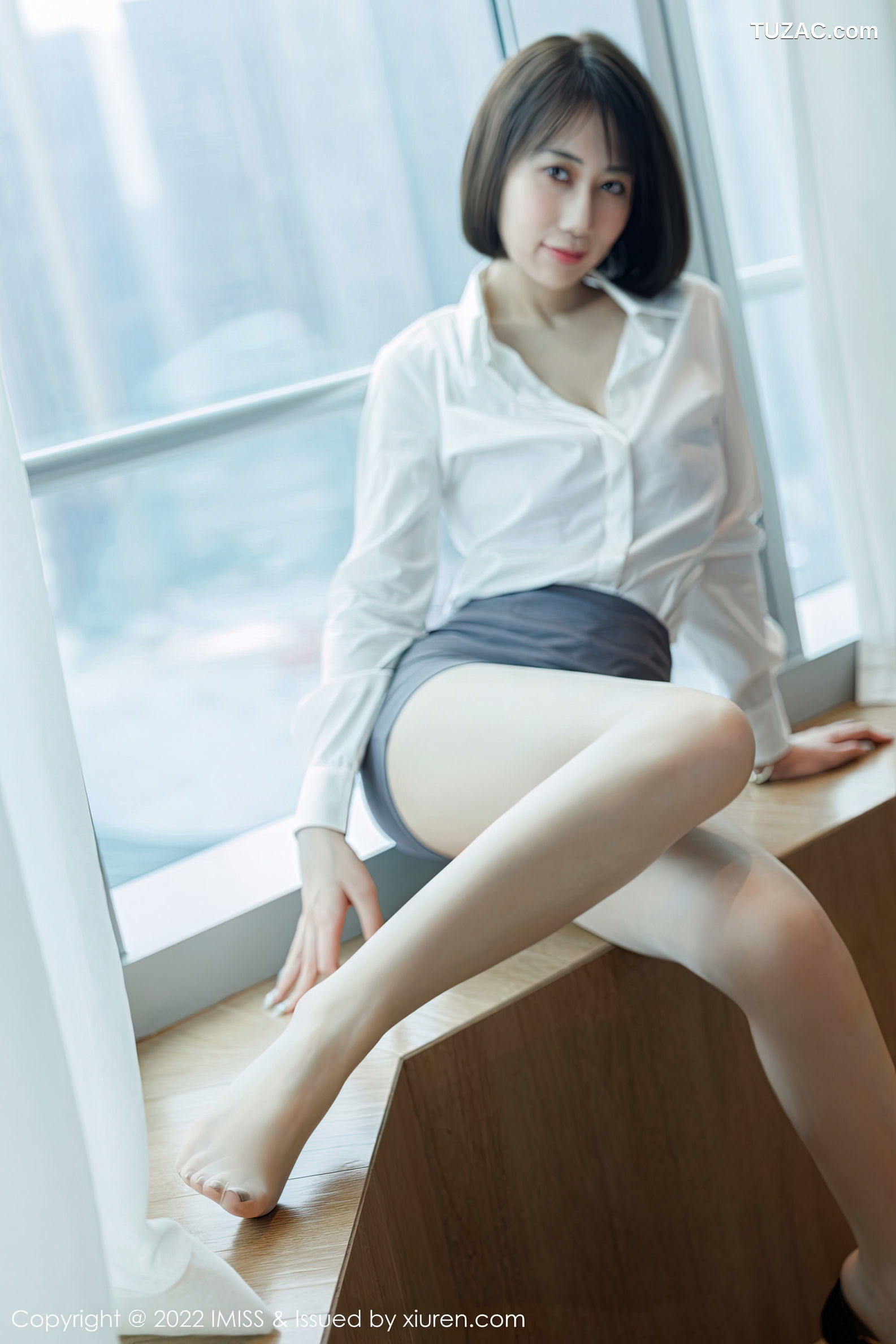 IMiss爱蜜社-709-瑞妤-白衬衫灰短裙紫色内衣肉丝-2022.12.12