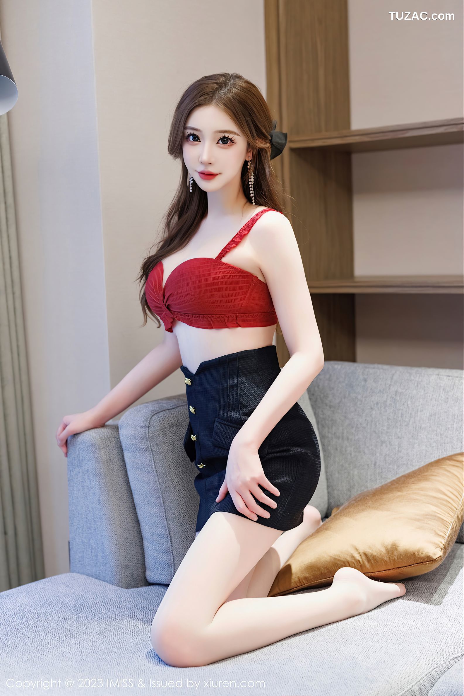 IMiss爱蜜社-721-Lindalinda-深蓝制服红色内衣-2023.03.08