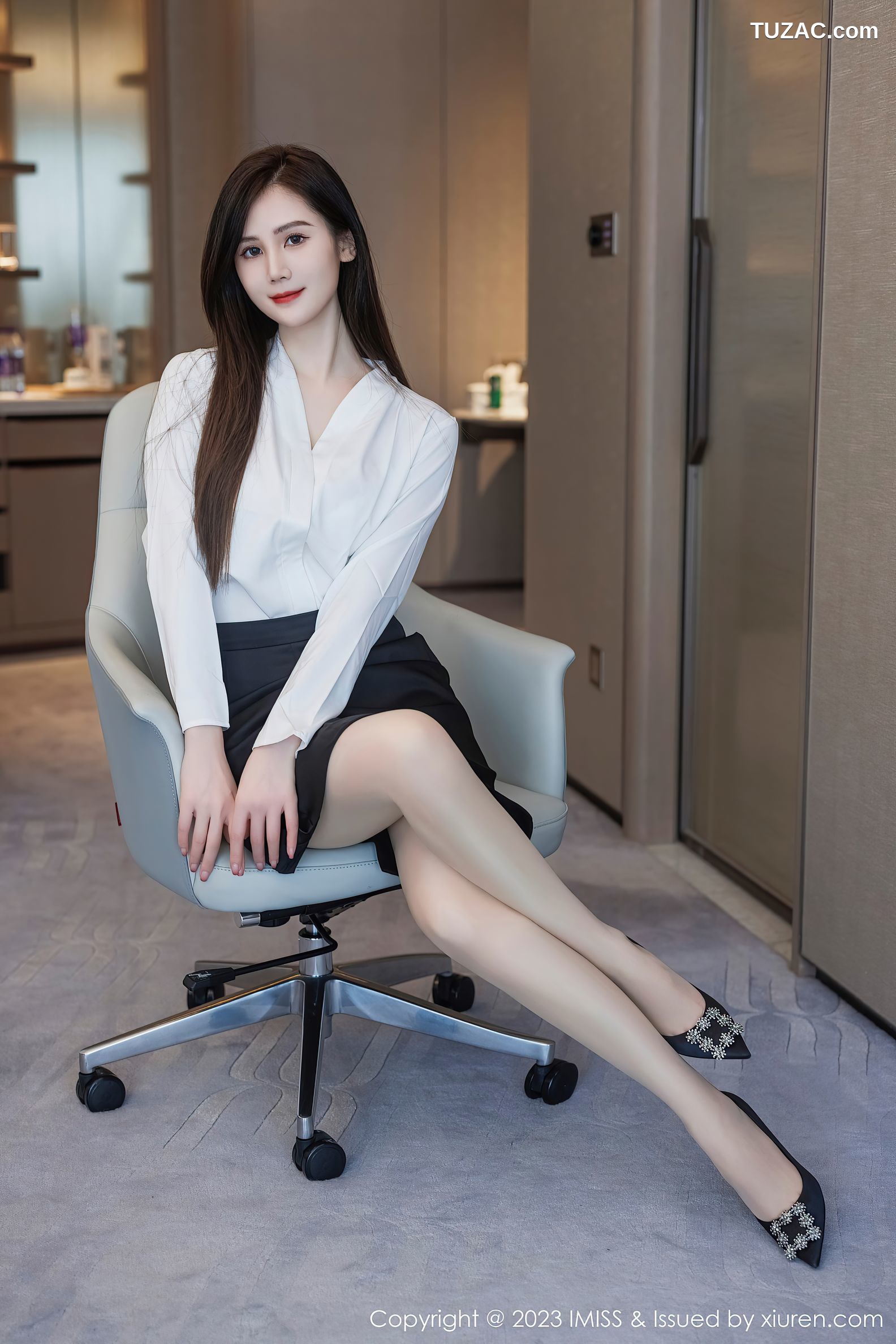 IMiss爱蜜社-739-SISY思-黑色OL职业装白色内衣-2023.08.07