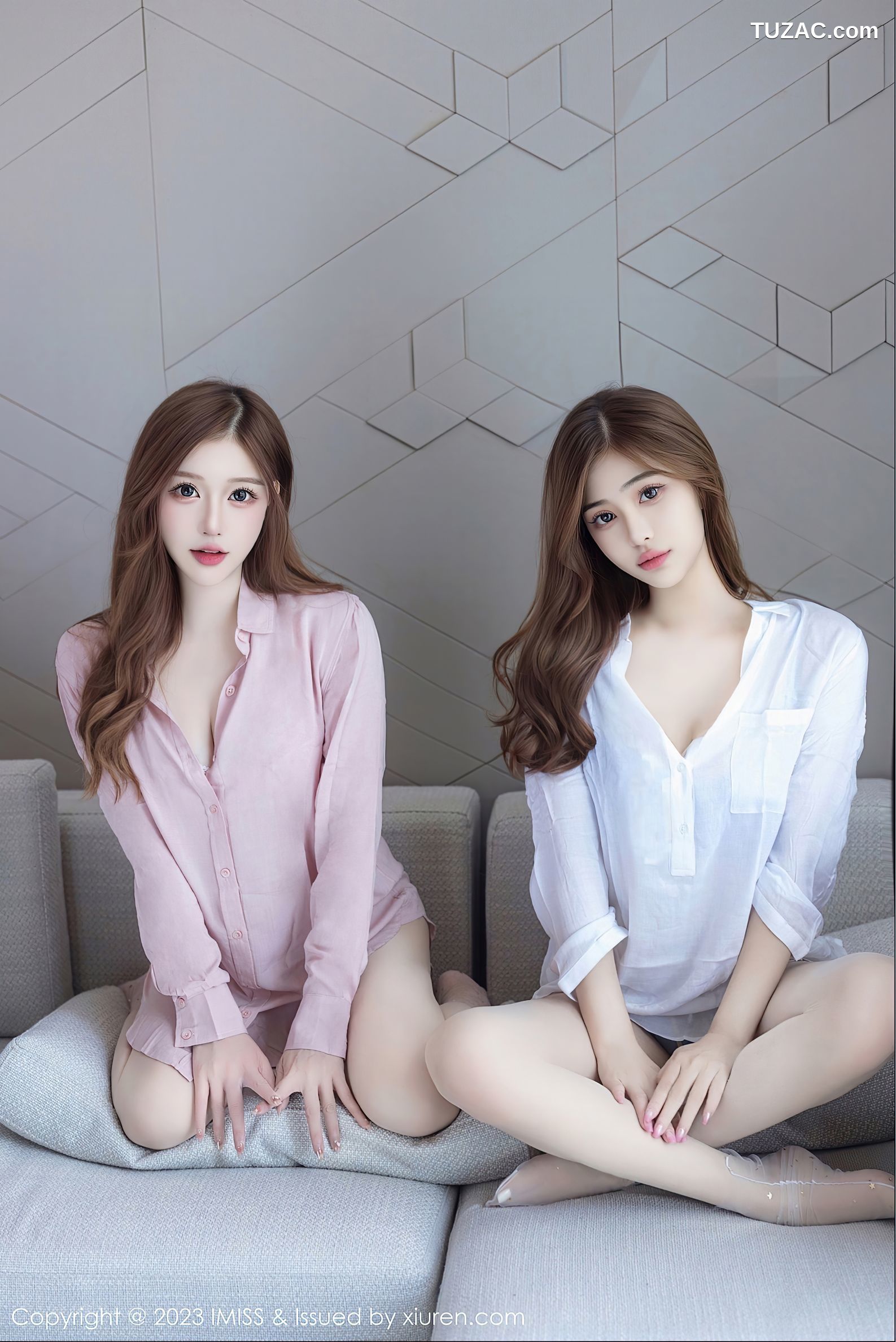 IMiss爱蜜社-753-Lavinia肉肉-白衬衫与粉衬衫姐妹花-2023.09.21