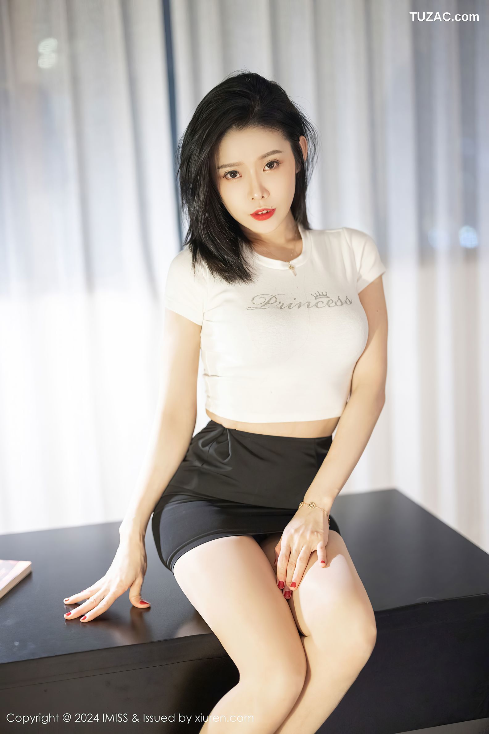 IMiss爱蜜社-777-luvian本能-白衬衫黑短裙黑色内衣-2024.08.14