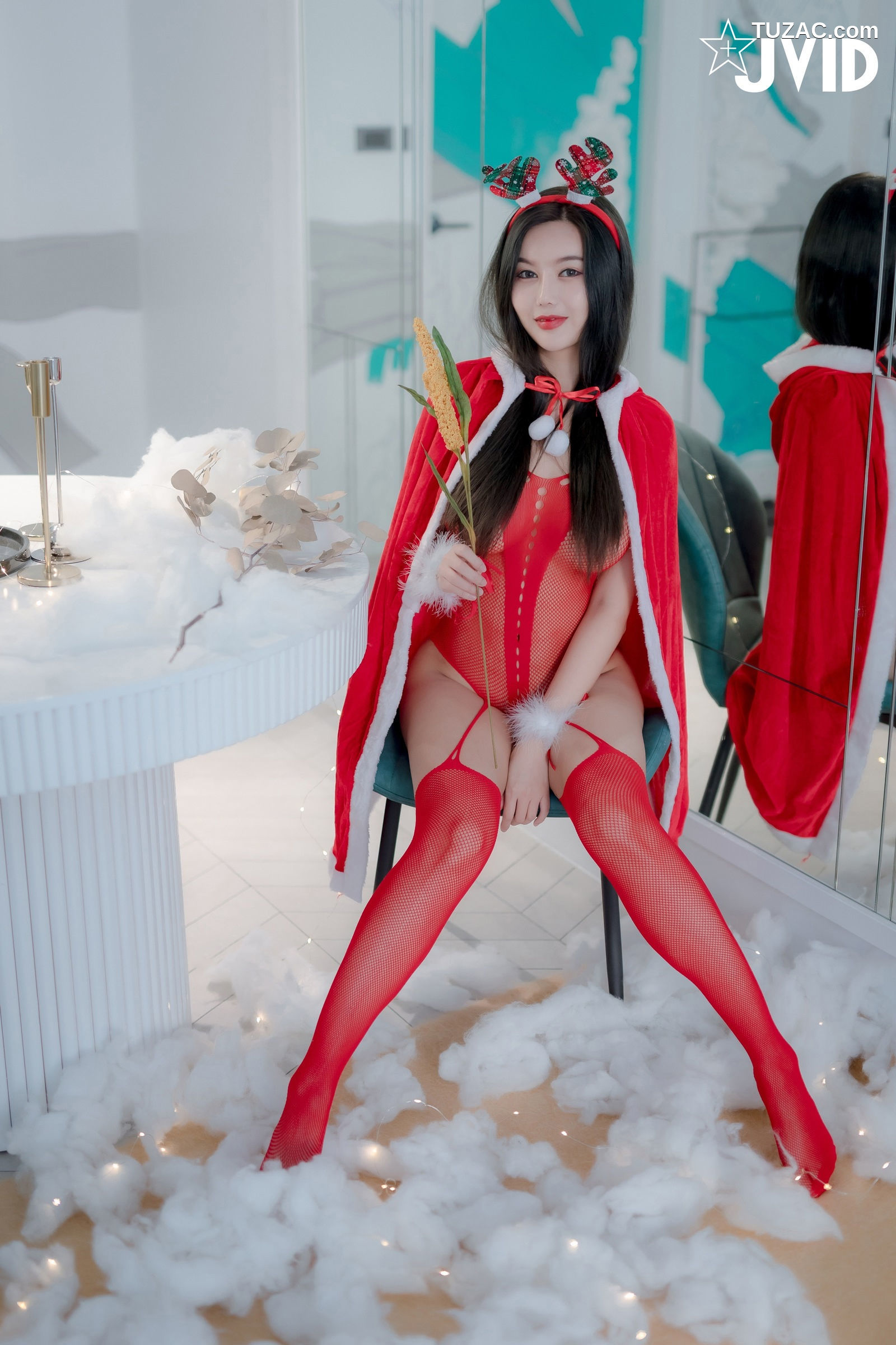JVID-木木森-性感圣诞派对-鹿角透视红纱篇