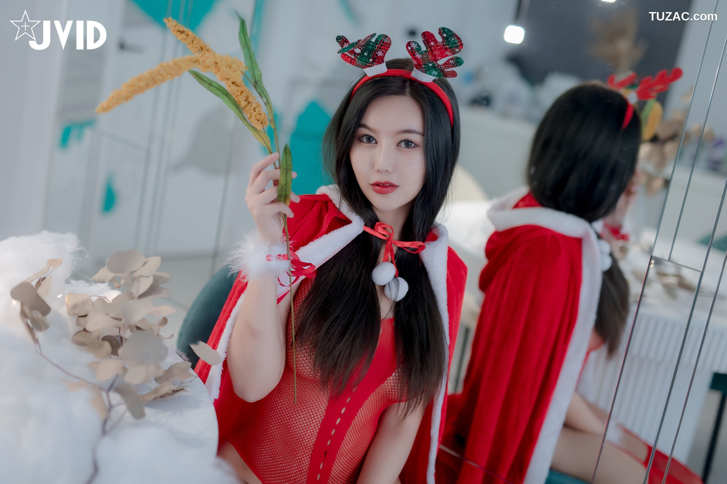 JVID-木木森-性感圣诞派对-鹿角透视红纱篇