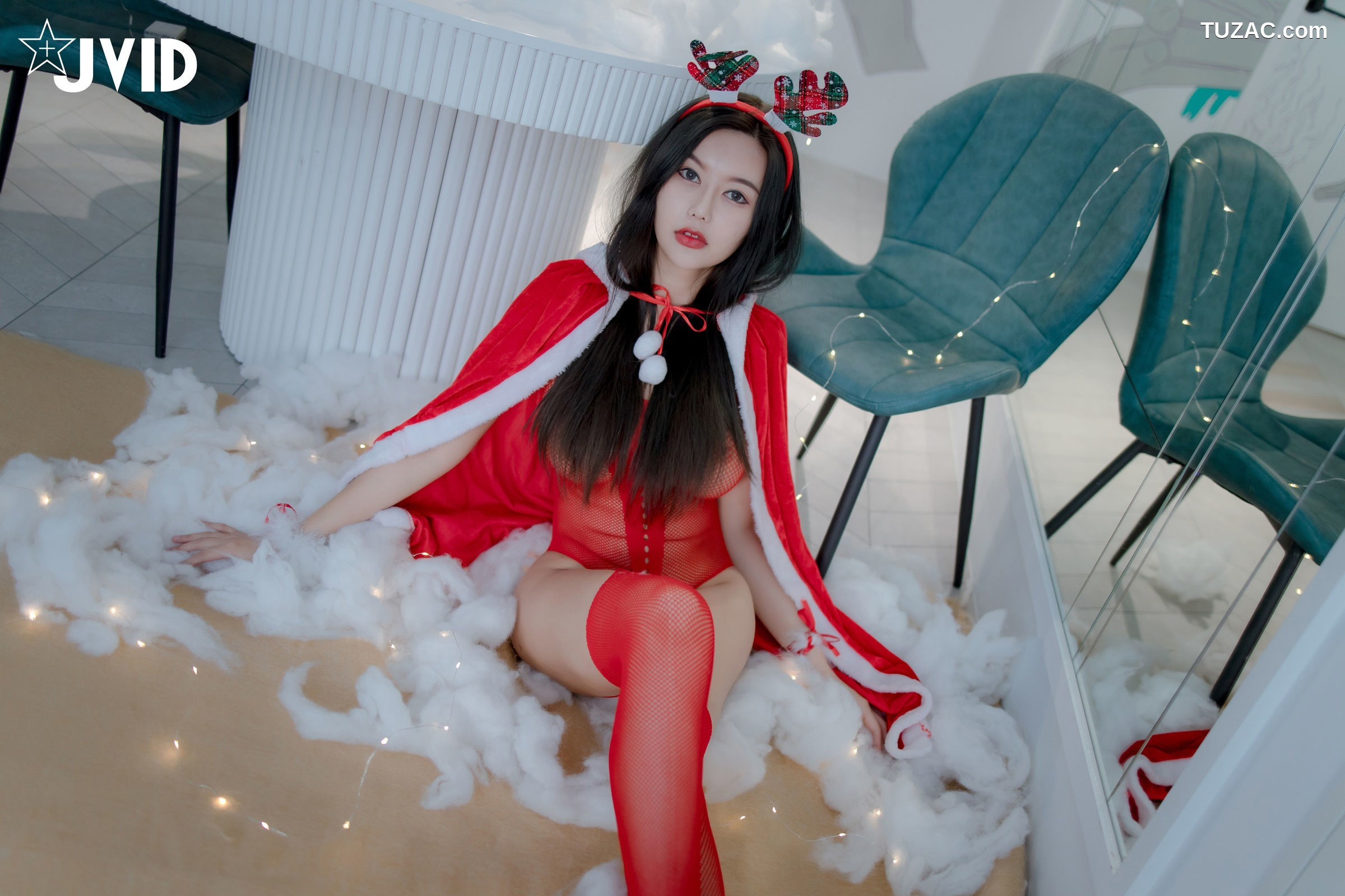 JVID-木木森-性感圣诞派对-鹿角透视红纱篇