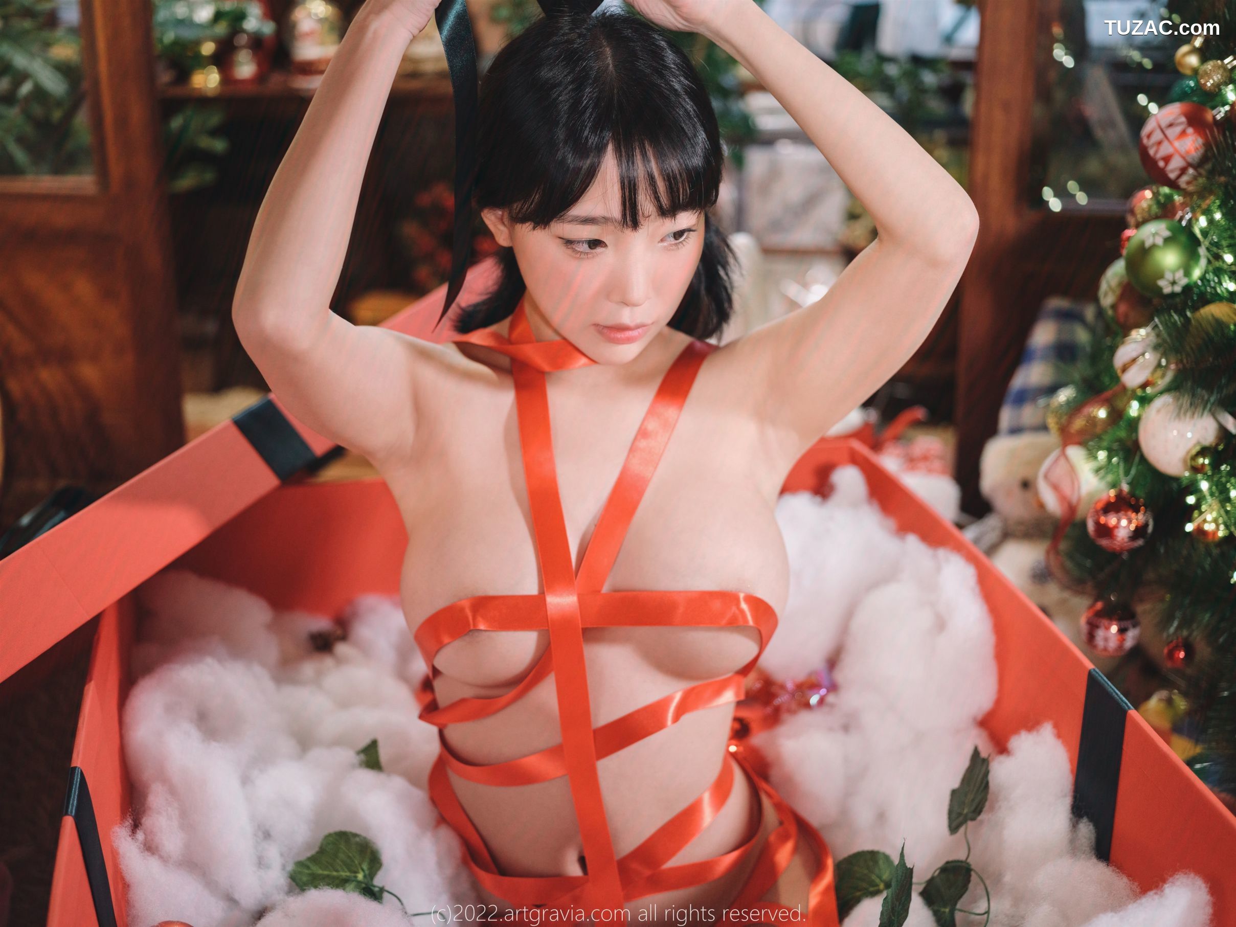 韩国美女-Jang-Joo-Isabella-红色带子-黑色带子情趣内衣-ArtGravia