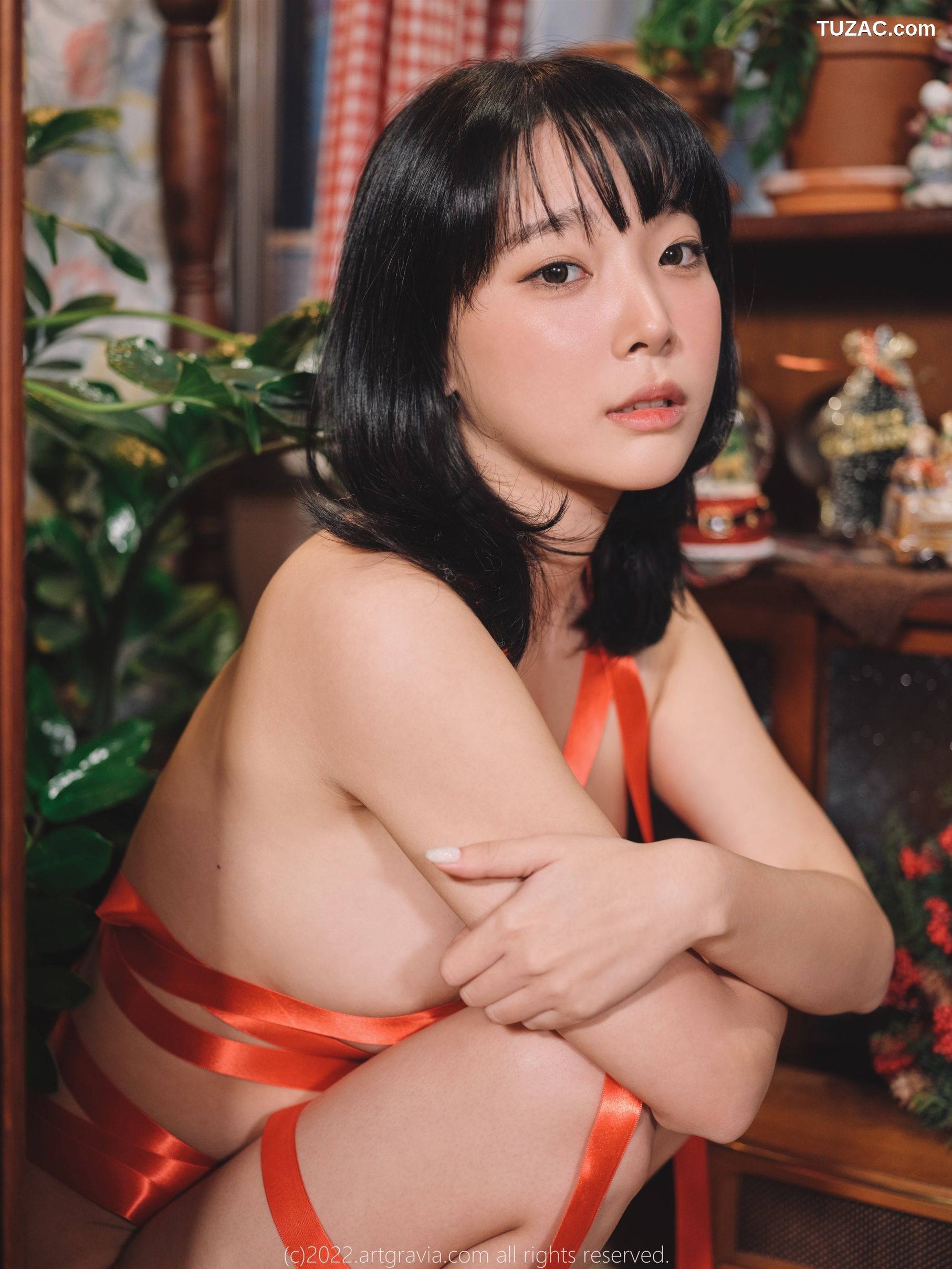 韩国美女-Jang-Joo-Isabella-红色带子-黑色带子情趣内衣-ArtGravia