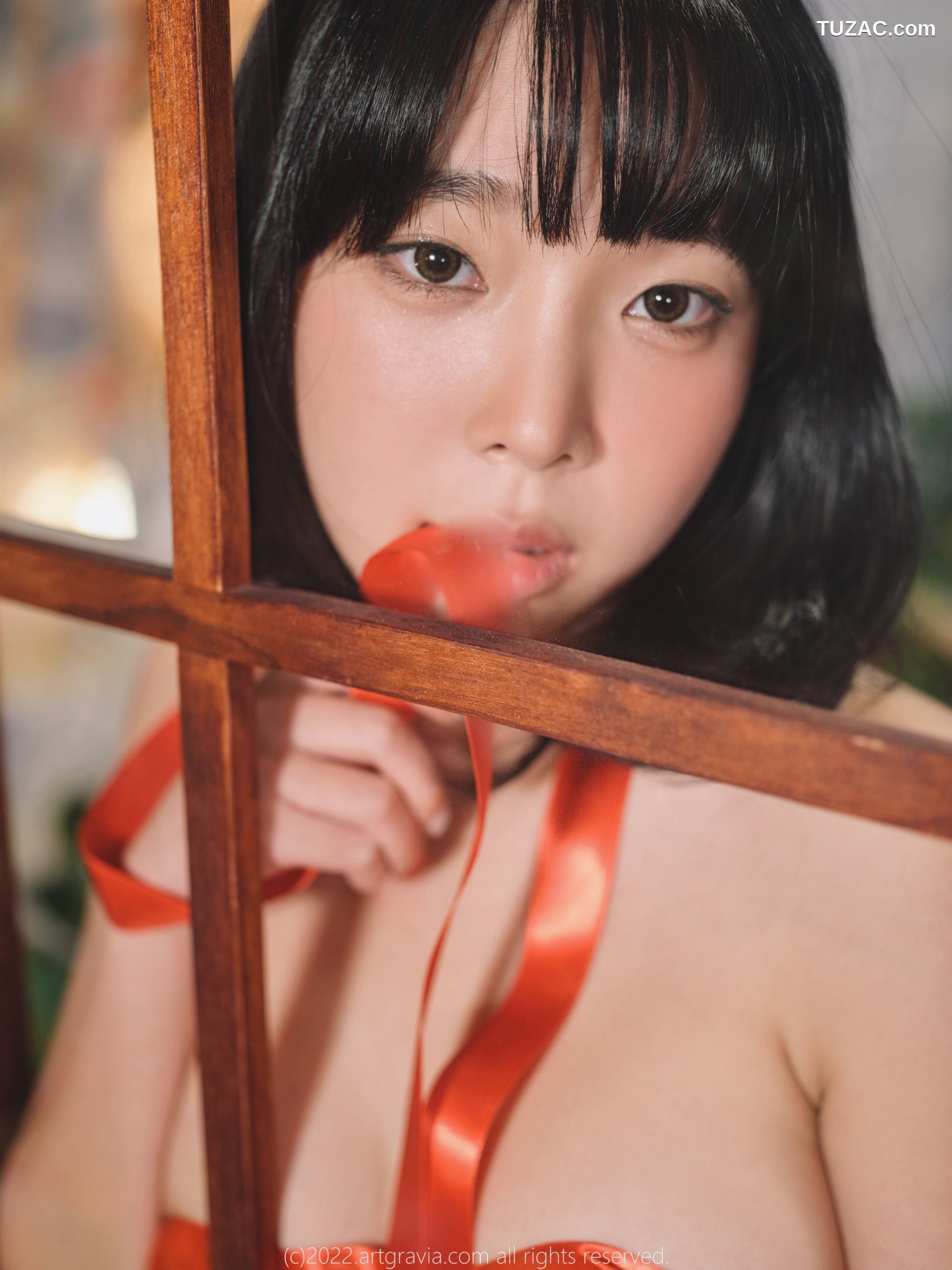 韩国美女-Jang-Joo-Isabella-红色带子-黑色带子情趣内衣-ArtGravia