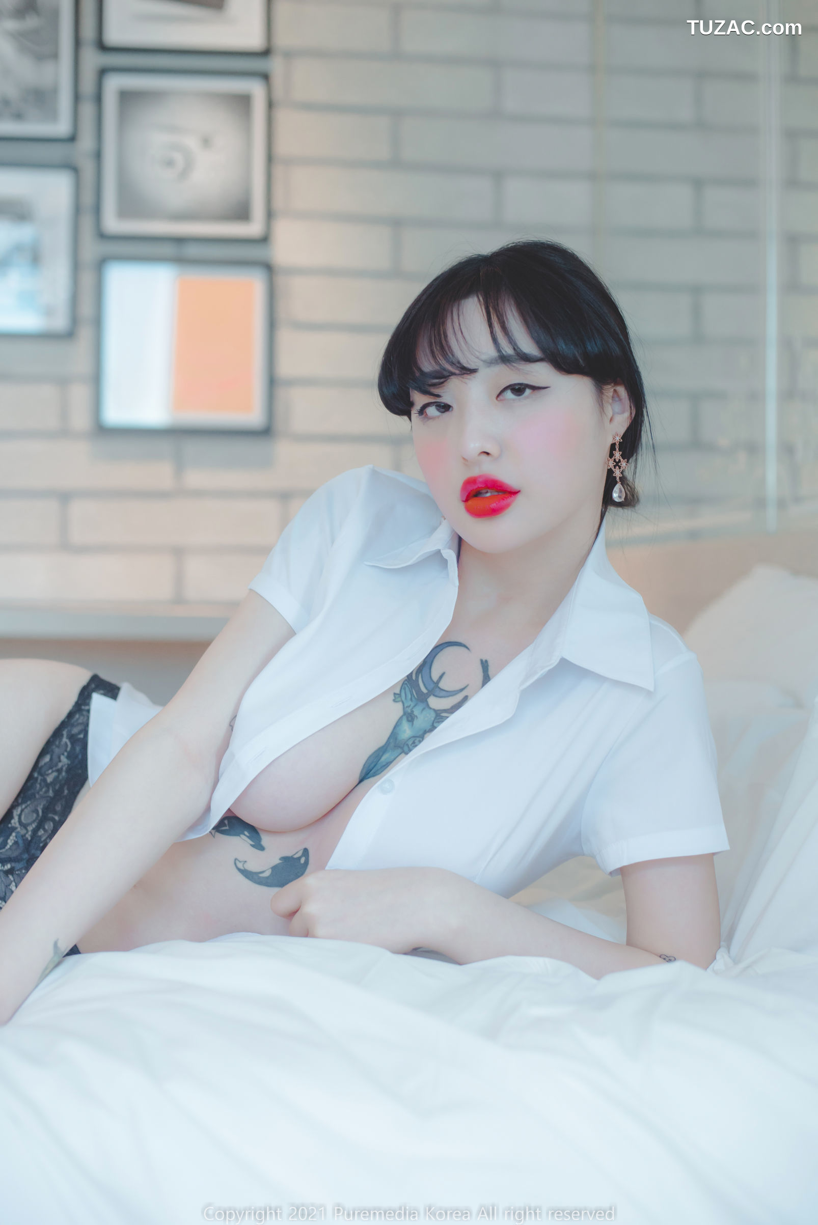 韩国美女-Seolhwa-白衬衫黑皮短裙-Pure-Media-Vol.081