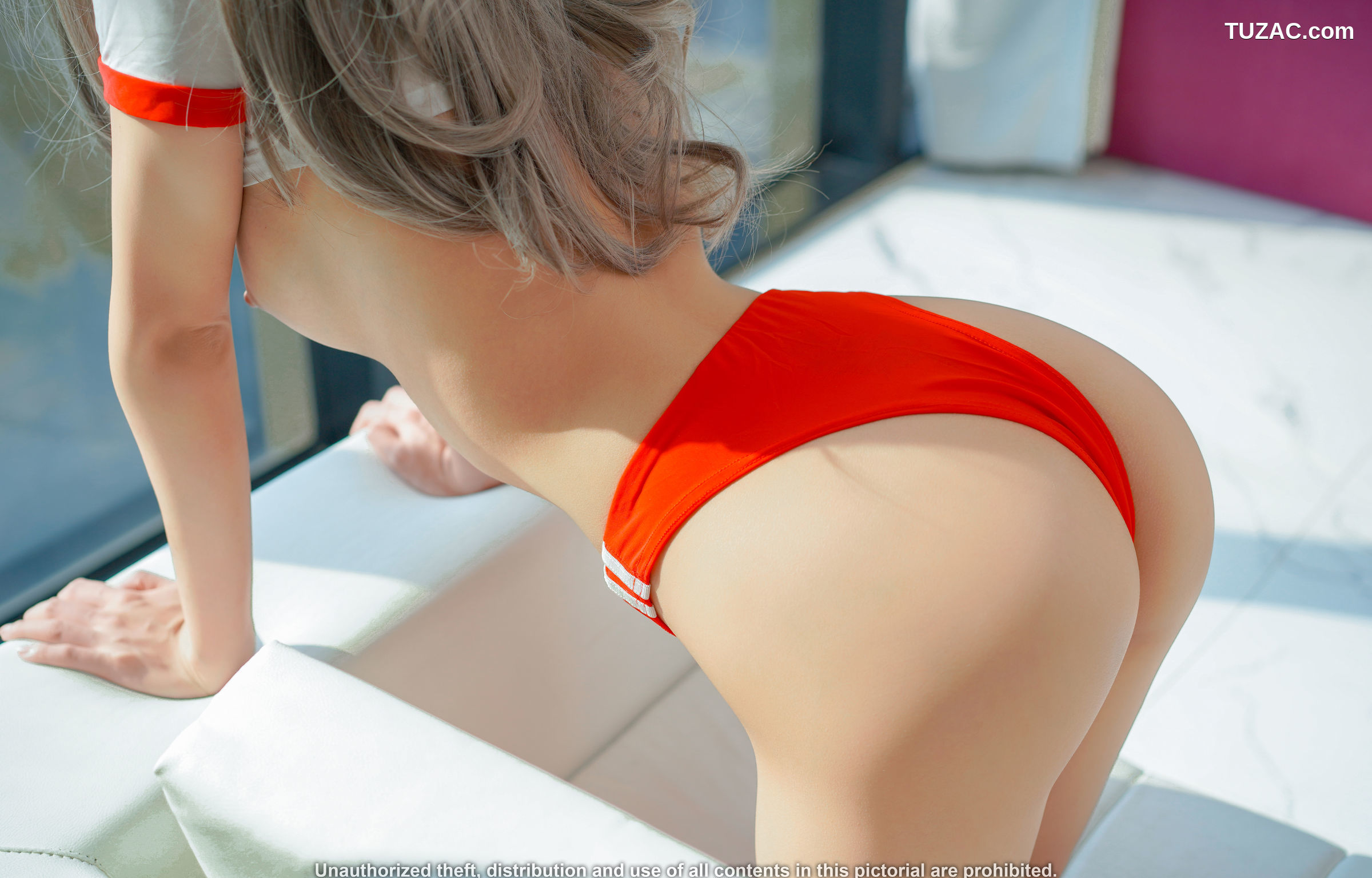 韩国美女-Yua-Airi-白色红边运动T恤学生装-School-Miz-Bulma