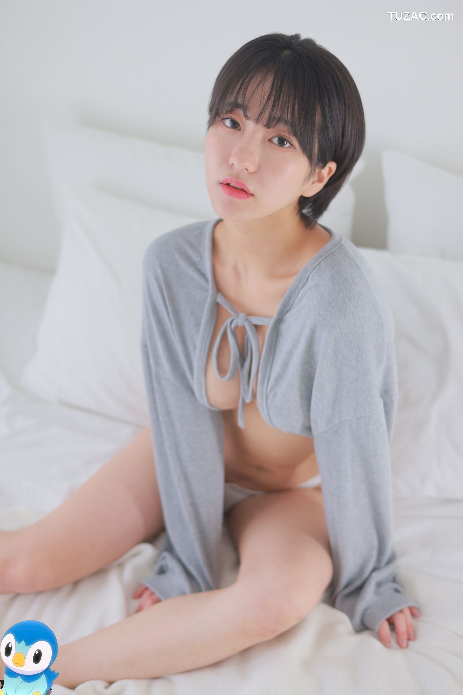 韩国美女-瑟曦-Sehee-灰色短款开衫-Gray-Cardigan-Short-Cut