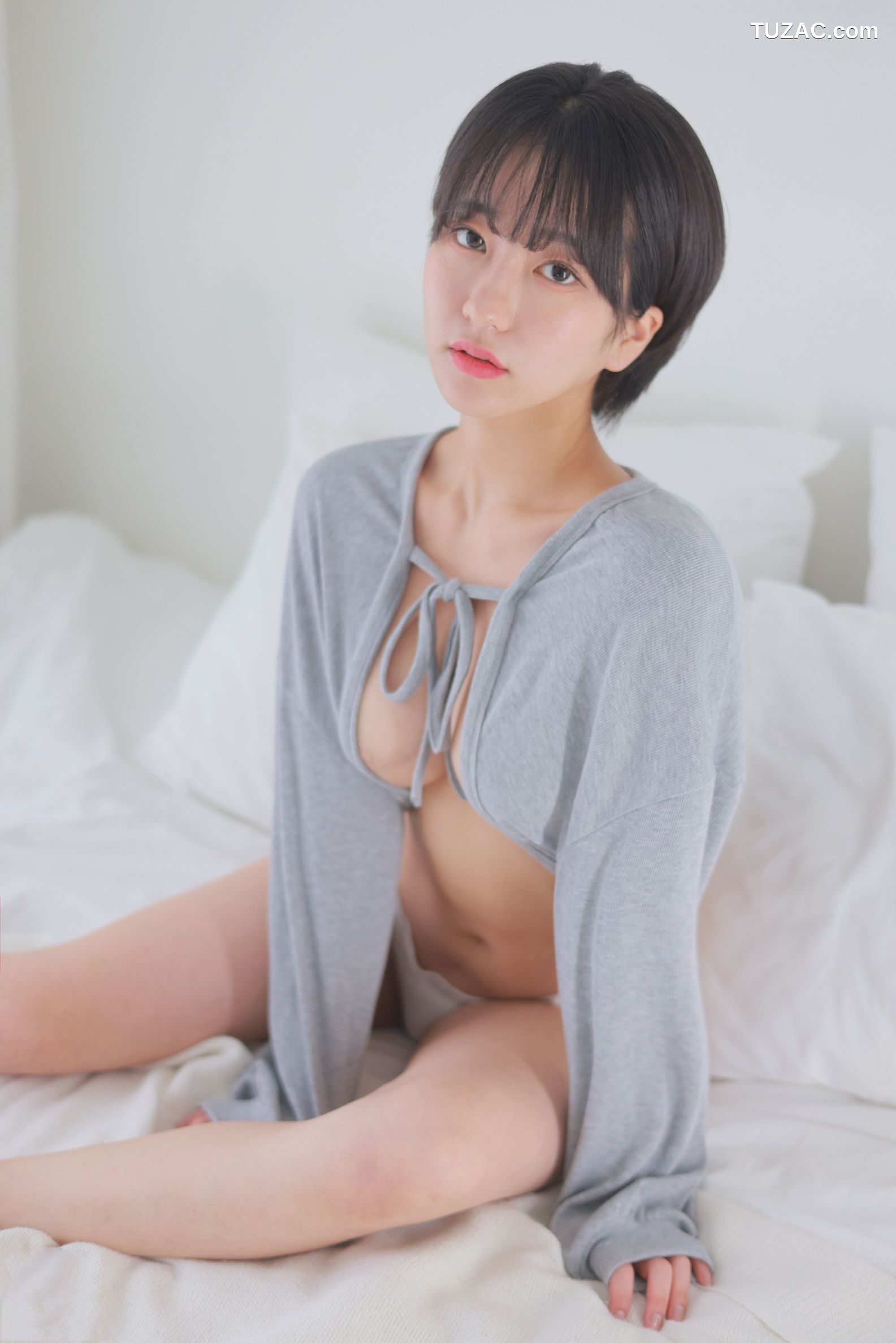 韩国美女-瑟曦-Sehee-灰色短款开衫-Gray-Cardigan-Short-Cut