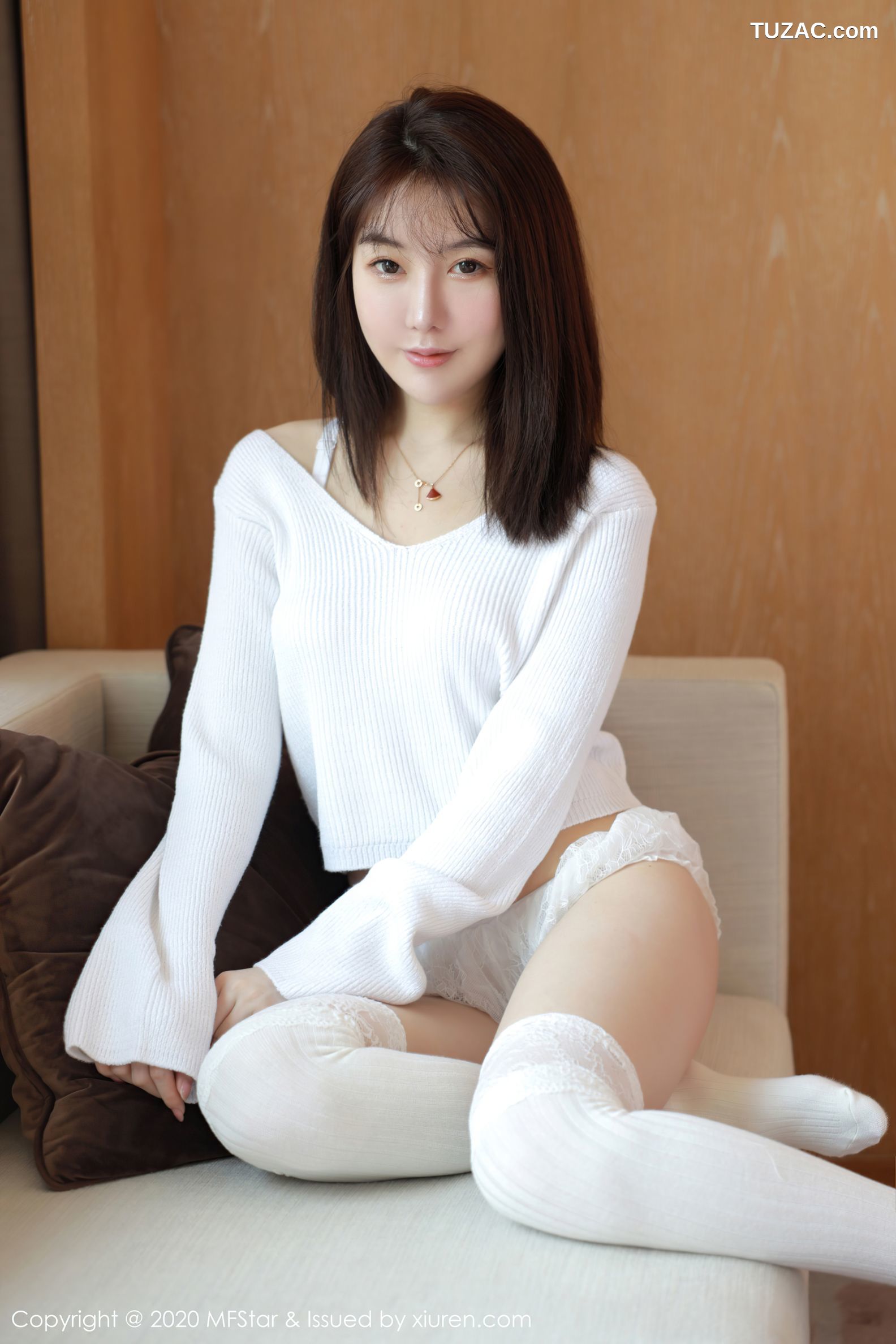 MFStar模范学院-393-薛琪琪sandy-白色毛衣与蕾丝内衣系列
