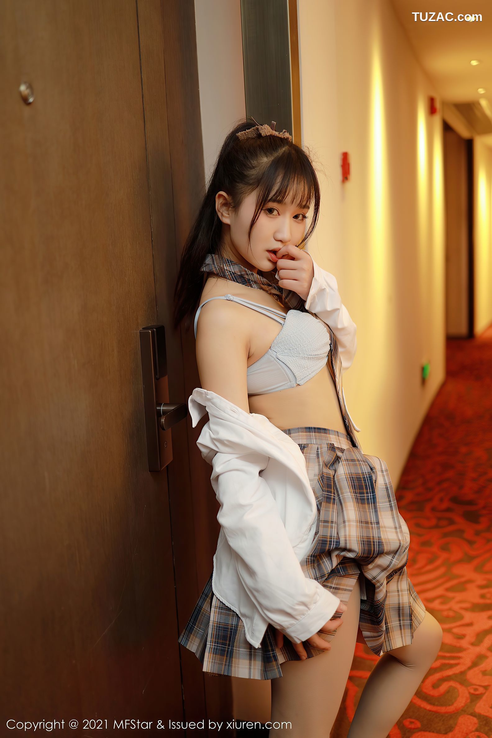 MFStar模范学院-447-小果冻儿Jelly-白衬衣格子裙JK制服-2021.01.26