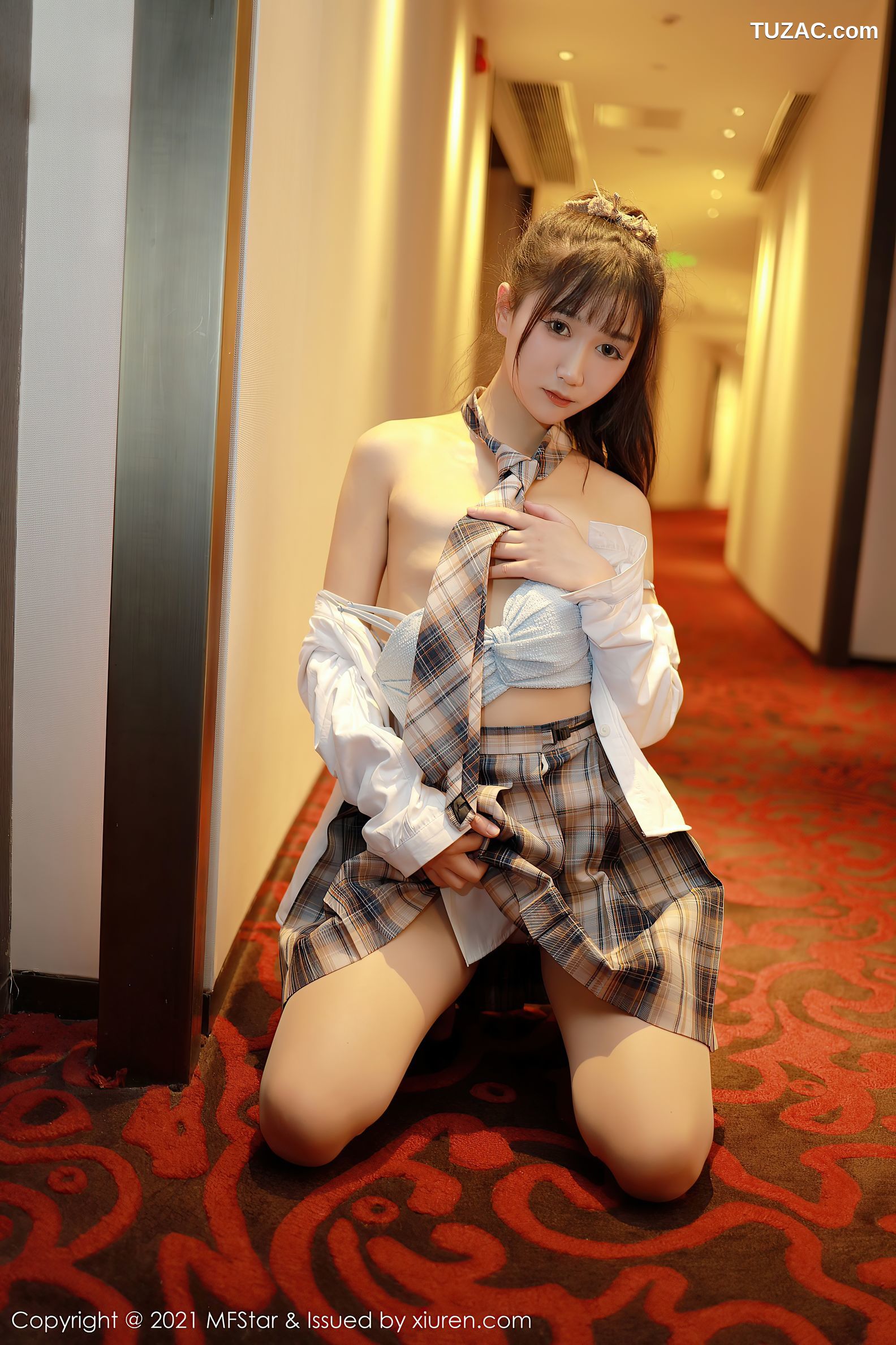 MFStar模范学院-447-小果冻儿Jelly-白衬衣格子裙JK制服-2021.01.26