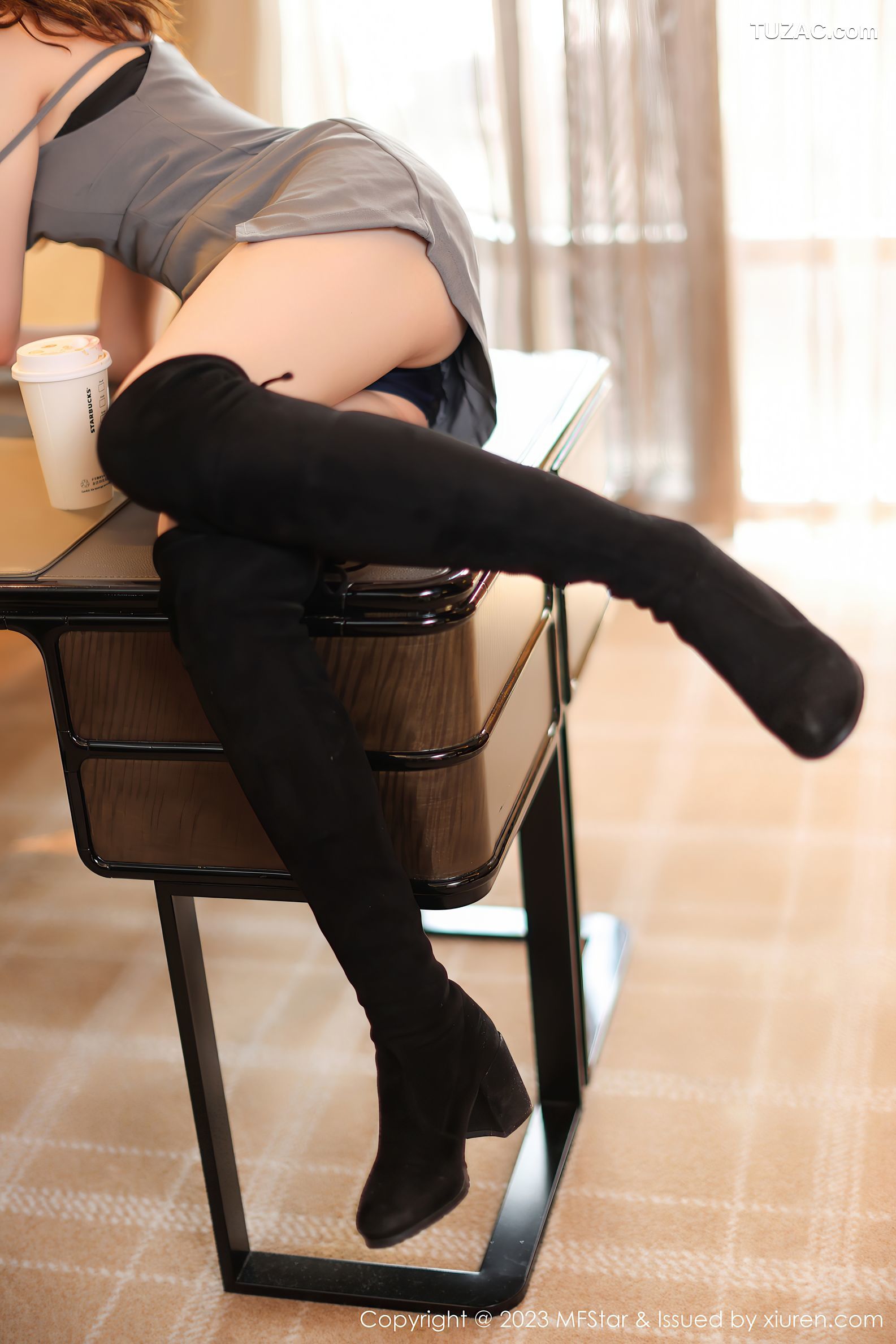 MFStar模范学院-589-yoo优优-露肩连衣短裙黑色内衣