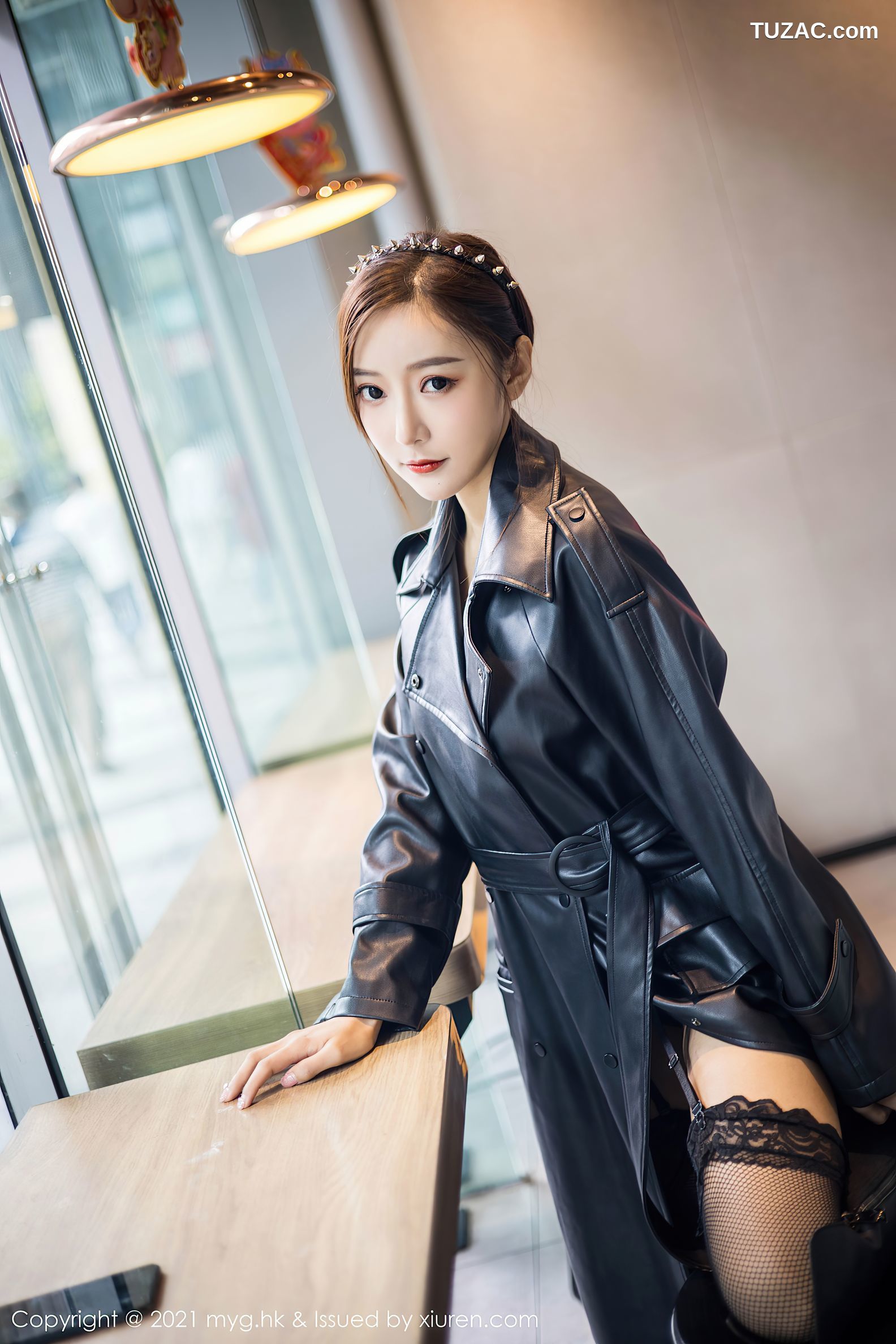 MyGirl美媛馆-493-王馨瑶-飒爽皮衣情趣内衣蕾丝吊带袜-2021.02.26