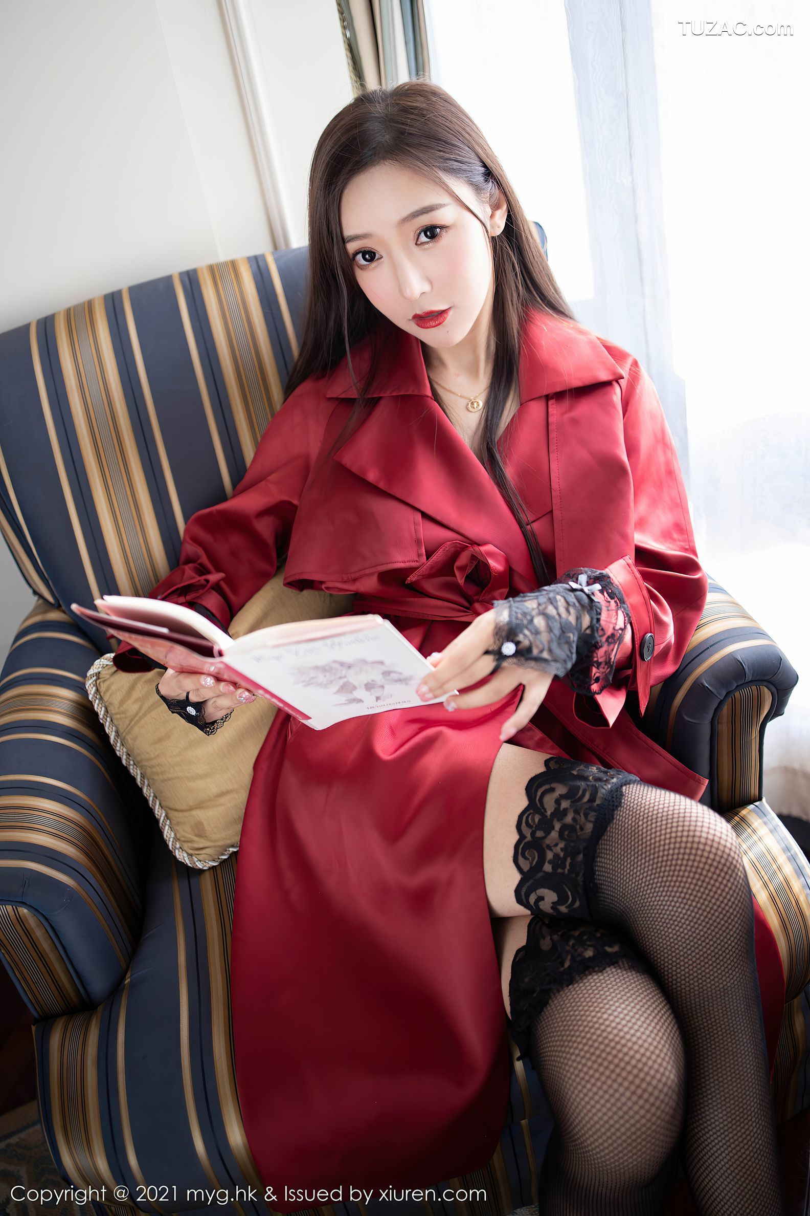 MyGirl美媛馆-496-王馨瑶-鲜红飒爽皮衣黑丝网袜-2021.03.05