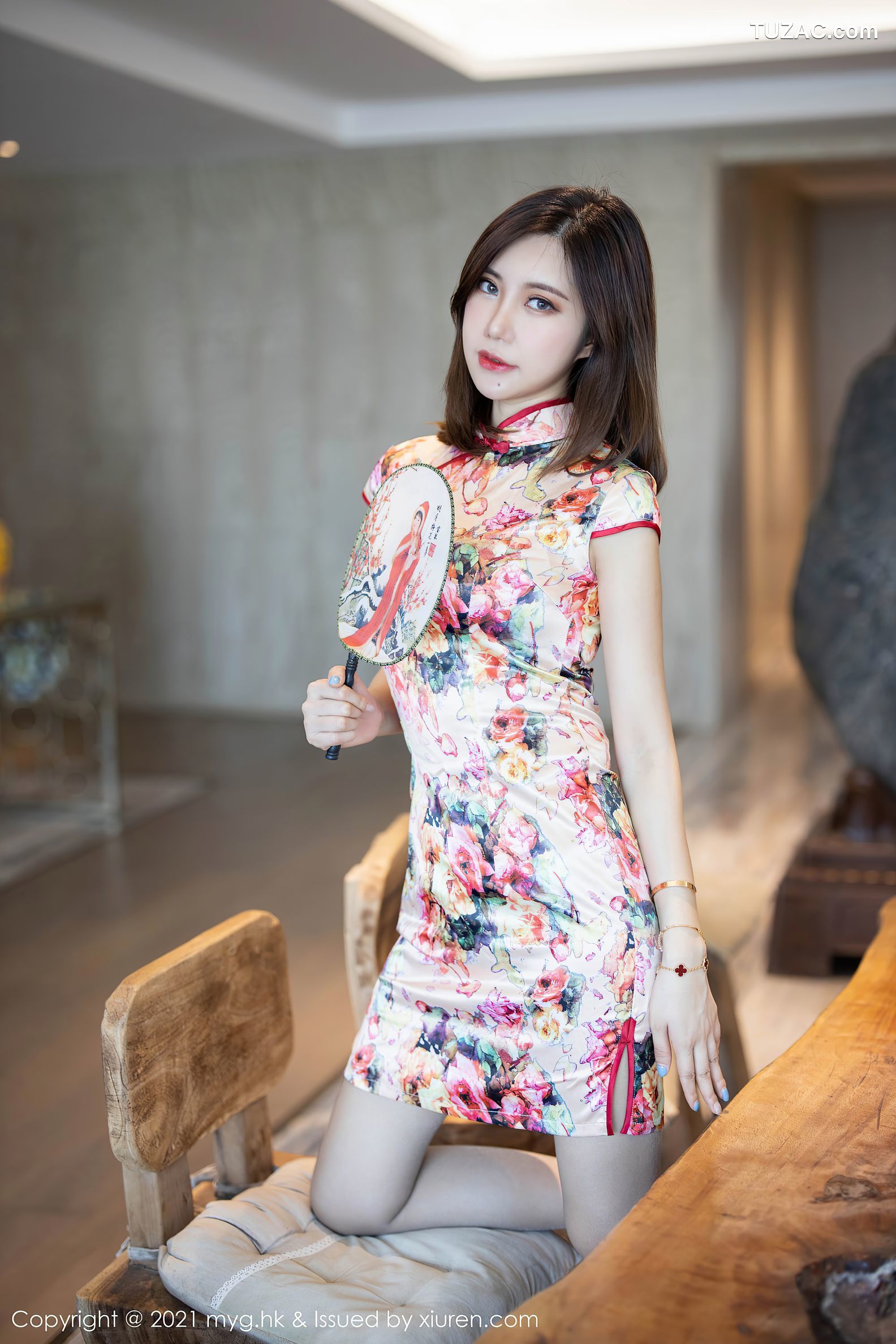 MyGirl美媛馆-508-绮里嘉-花色旗袍红色蕾丝内衣-2021.04.08