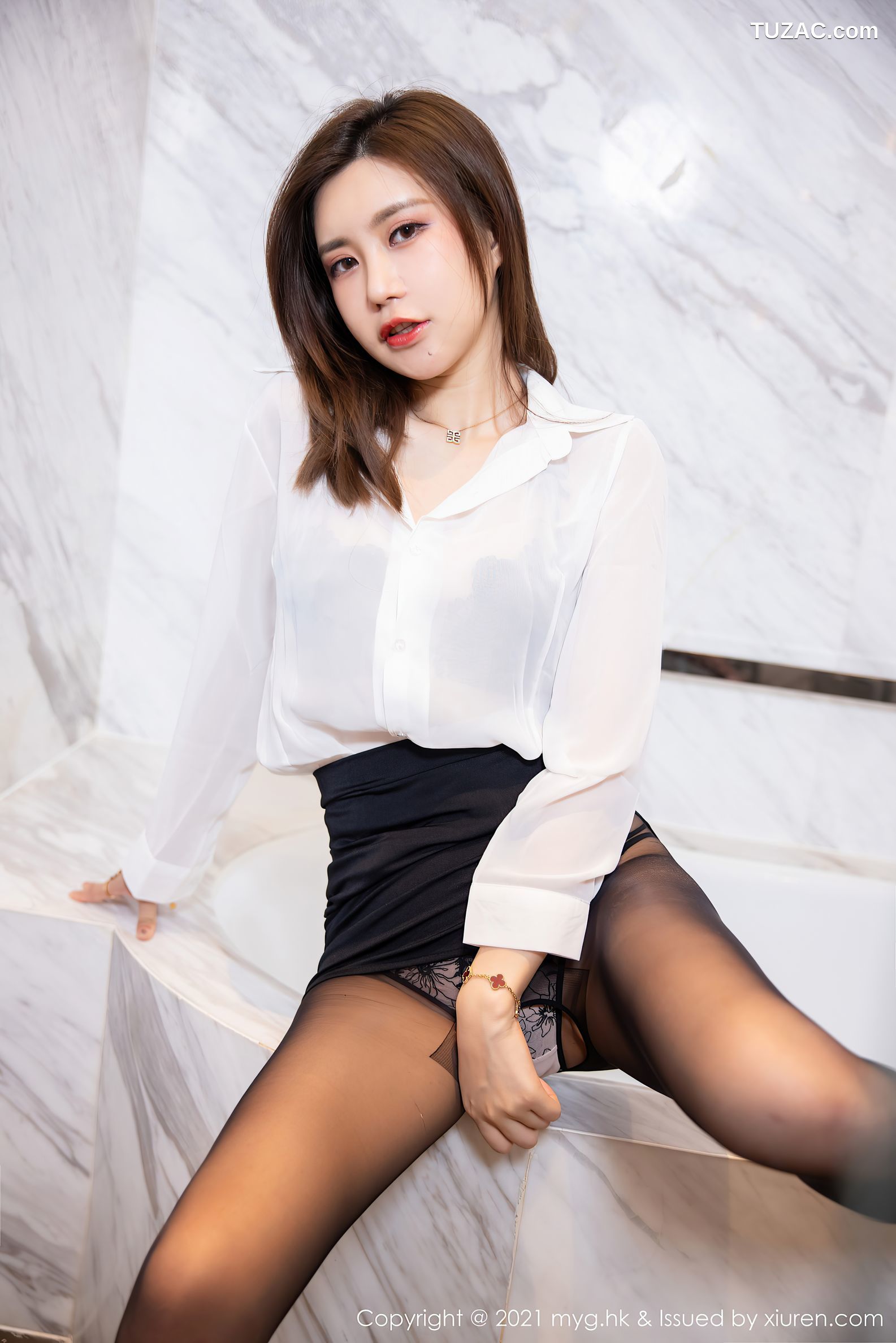 MyGirl美媛馆-575-绮里嘉Carina-杭州旅拍浴室黑白职业装黑丝-2021.08.17