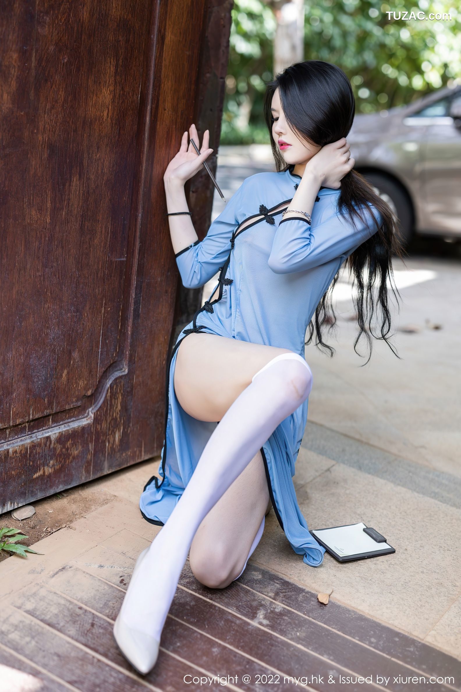 MyGirl美媛馆-622-媛媛酱-珠三角旅拍民国学生装半透视黑蕾丝内衣-2022.01.24