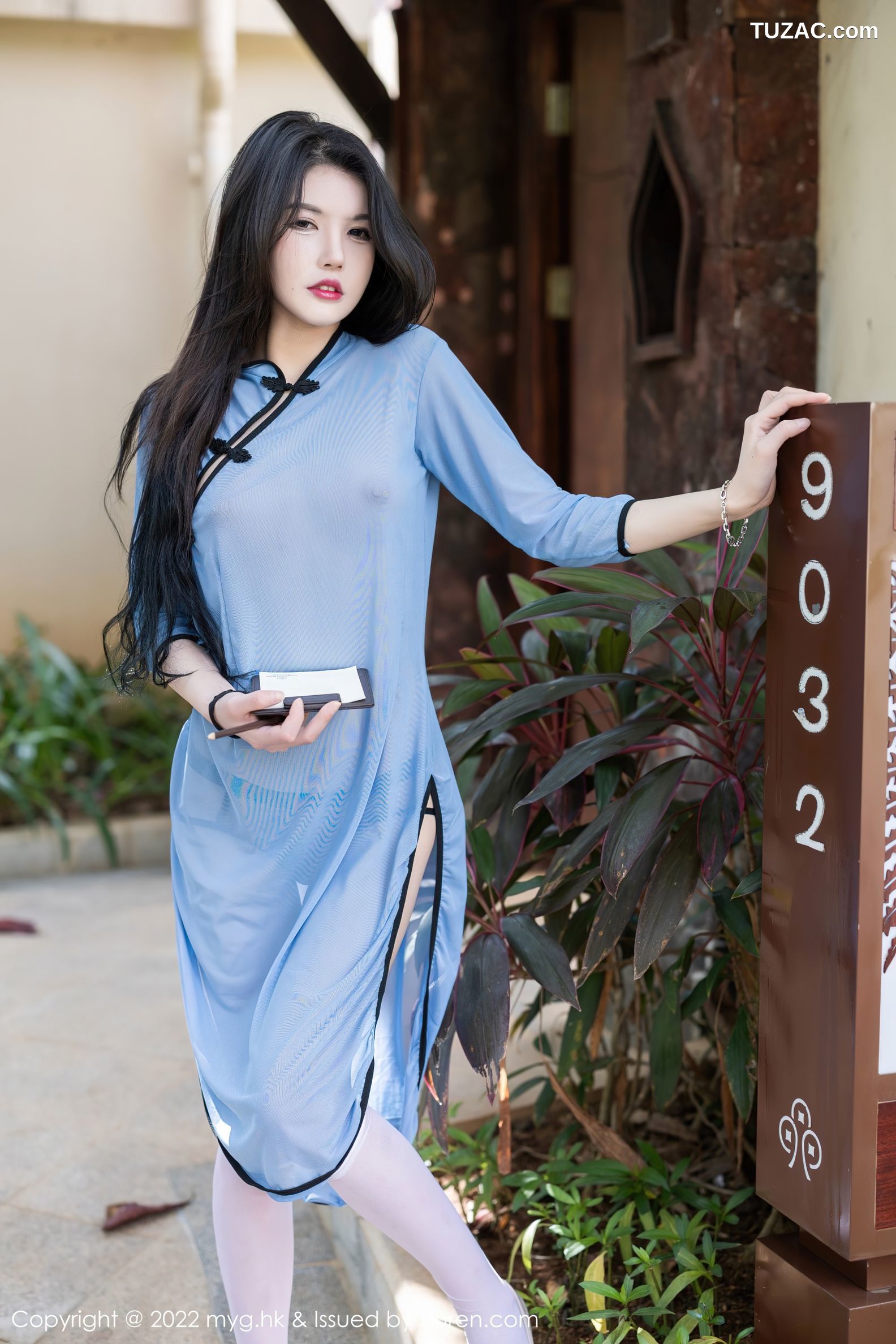 MyGirl美媛馆-622-媛媛酱-珠三角旅拍民国学生装半透视黑蕾丝内衣-2022.01.24