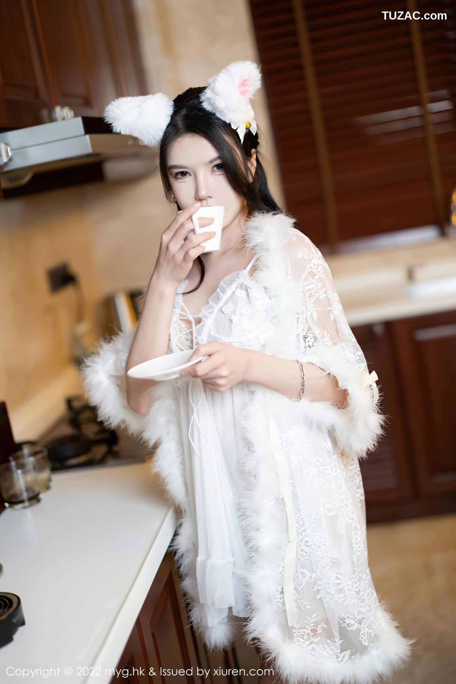 MyGirl美媛馆-627-媛媛酱-珠三角旅拍厨房白蕾丝猫耳情趣服饰-2022.02.17