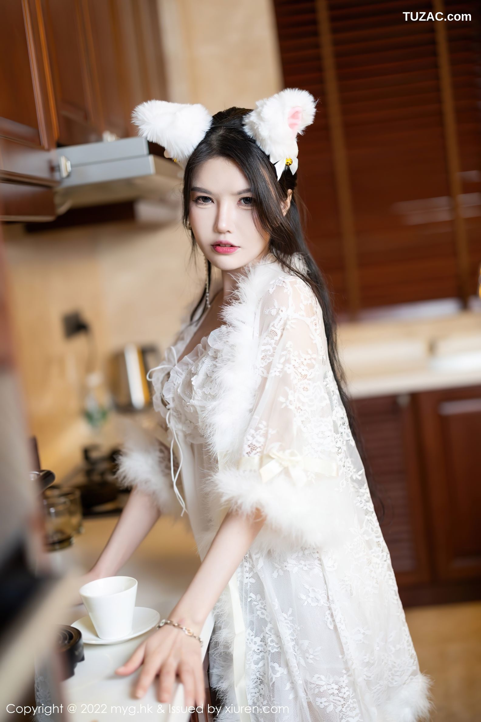 MyGirl美媛馆-627-媛媛酱-珠三角旅拍厨房白蕾丝猫耳情趣服饰-2022.02.17