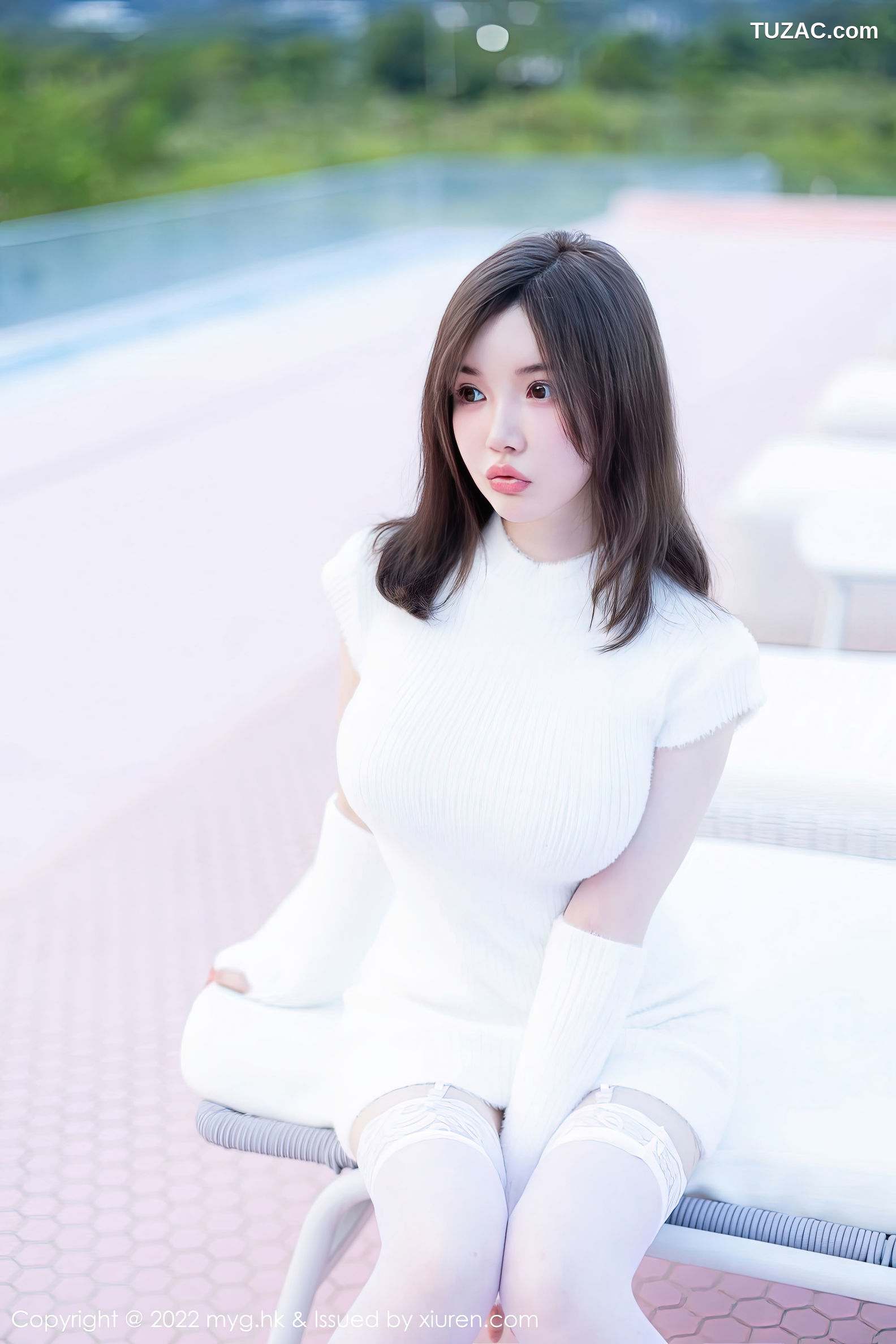 MyGirl美媛馆-644-糯美子-白针织短连衣裙白内白吊带袜