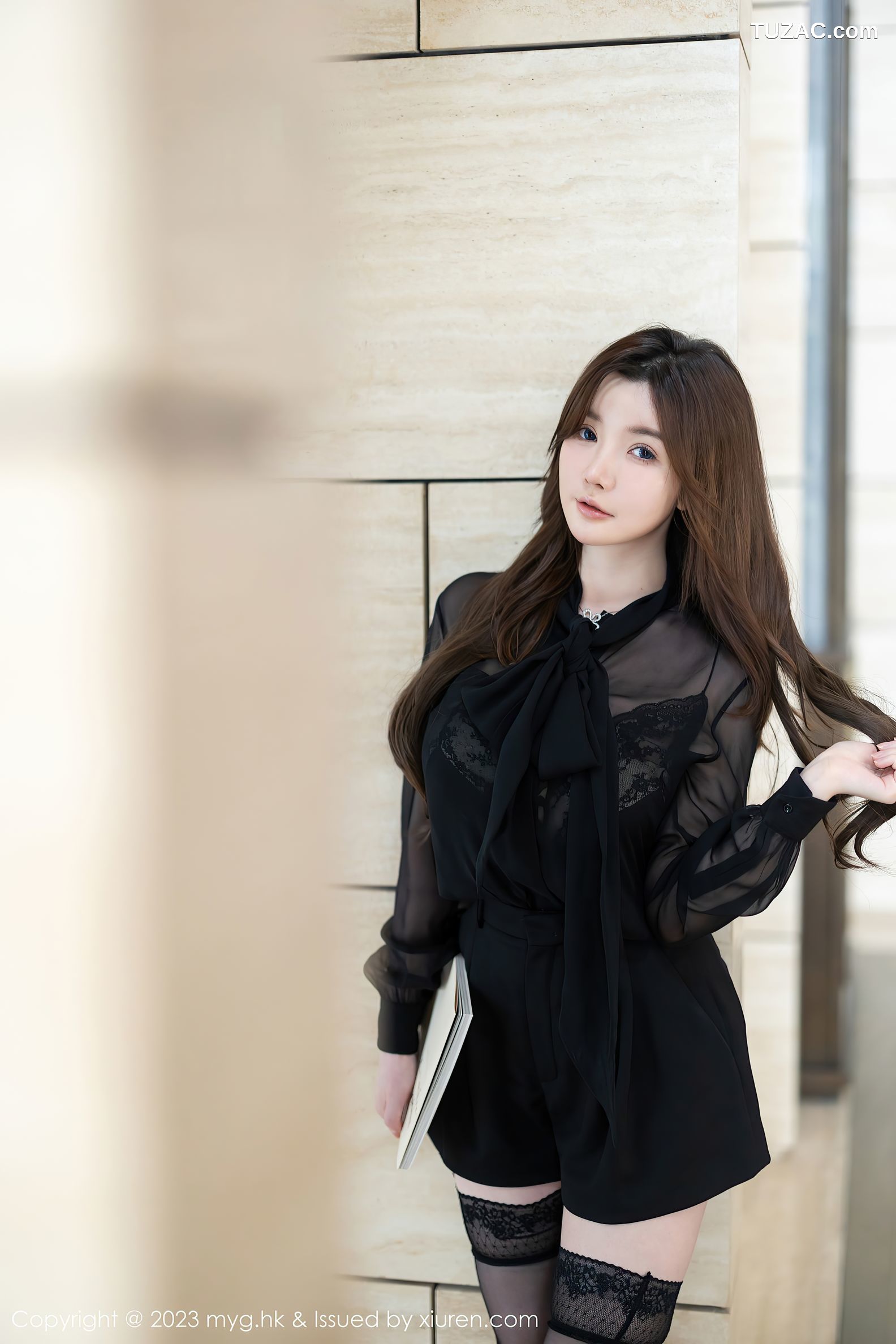 MyGirl美媛馆-649-糯美子-澳门旅拍-黑色服饰黑色蕾丝内衣黑丝-2023.03.10