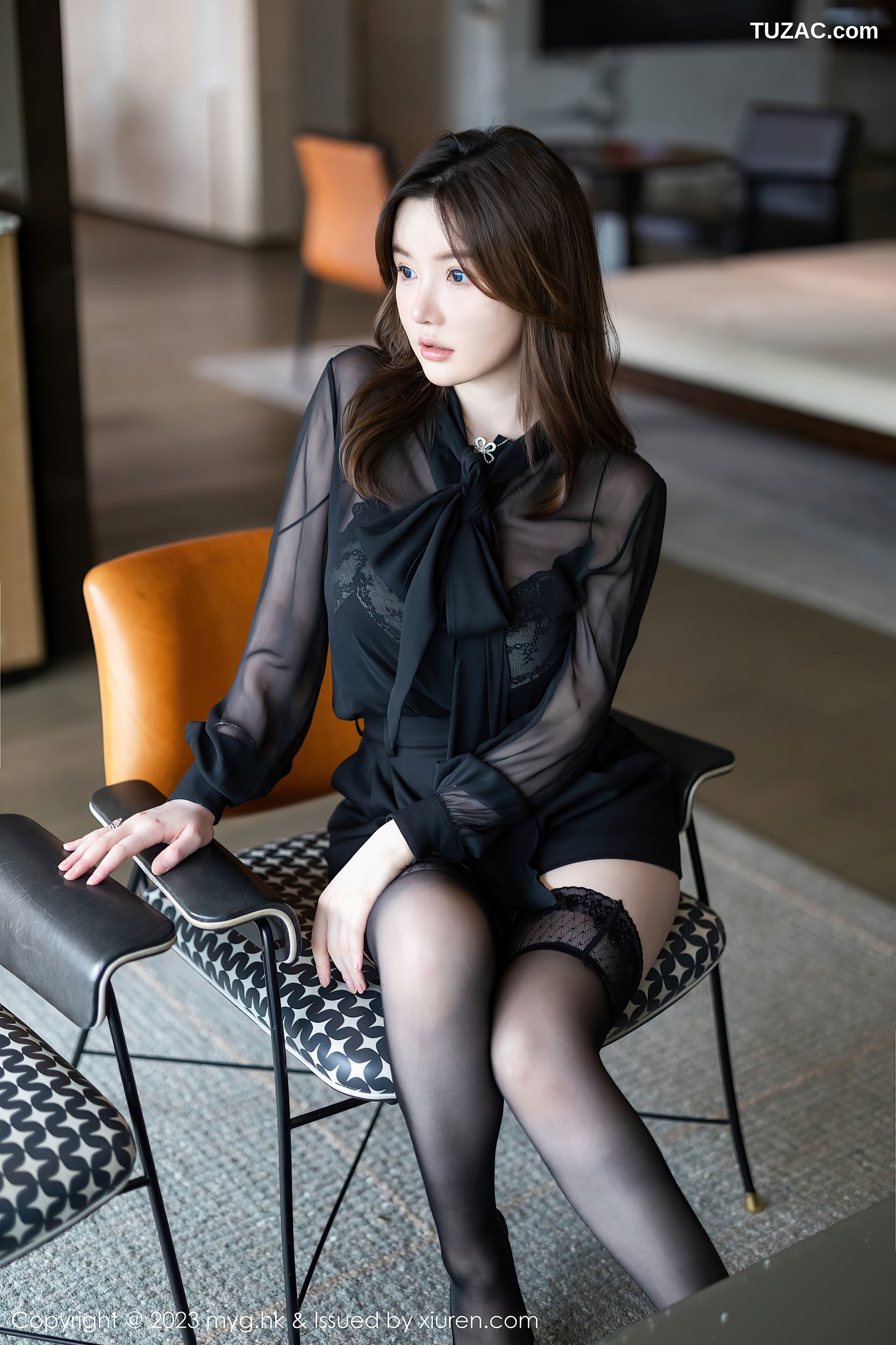 MyGirl美媛馆-649-糯美子-澳门旅拍-黑色服饰黑色蕾丝内衣黑丝-2023.03.10