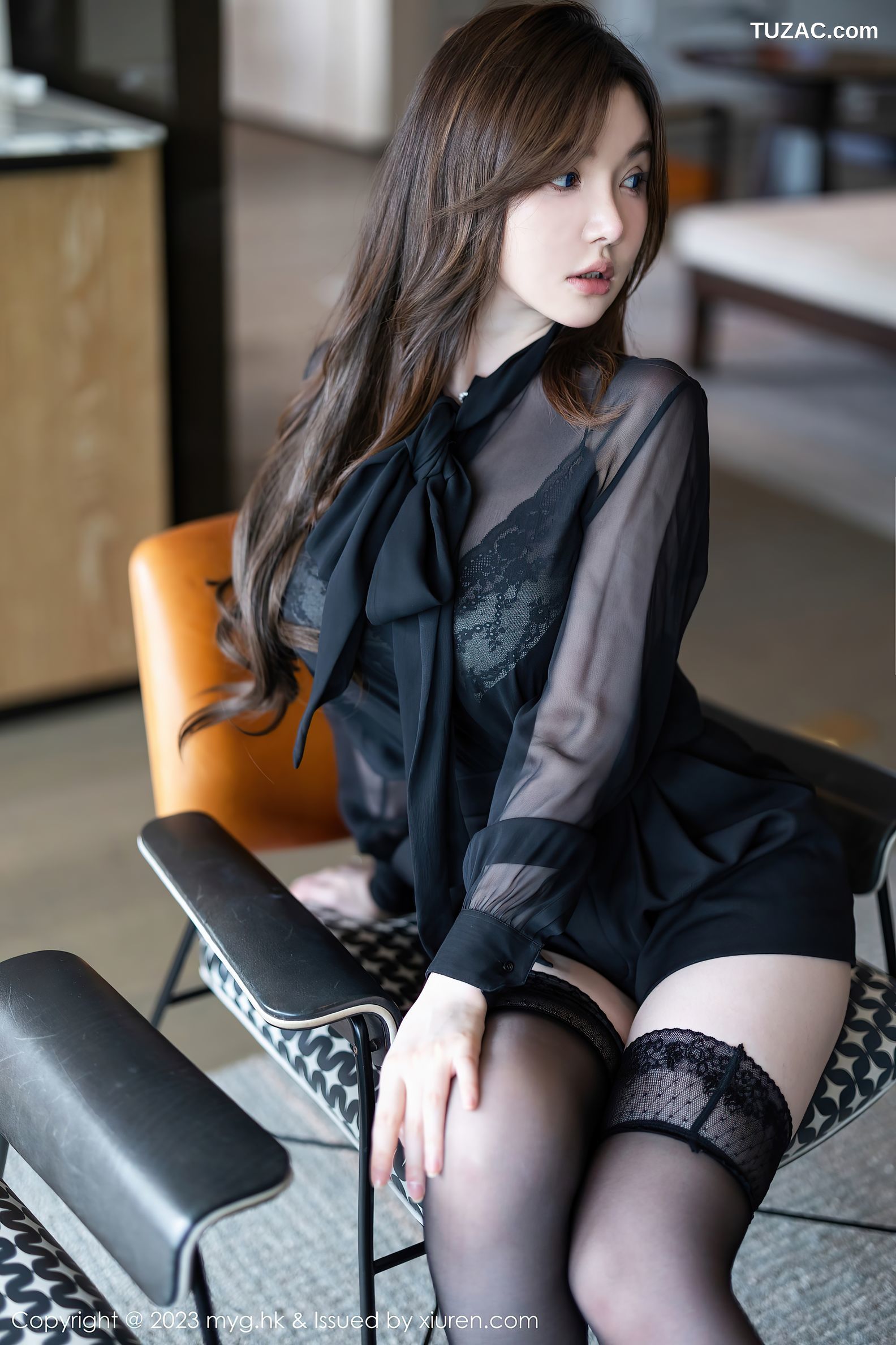 MyGirl美媛馆-649-糯美子-澳门旅拍-黑色服饰黑色蕾丝内衣黑丝-2023.03.10