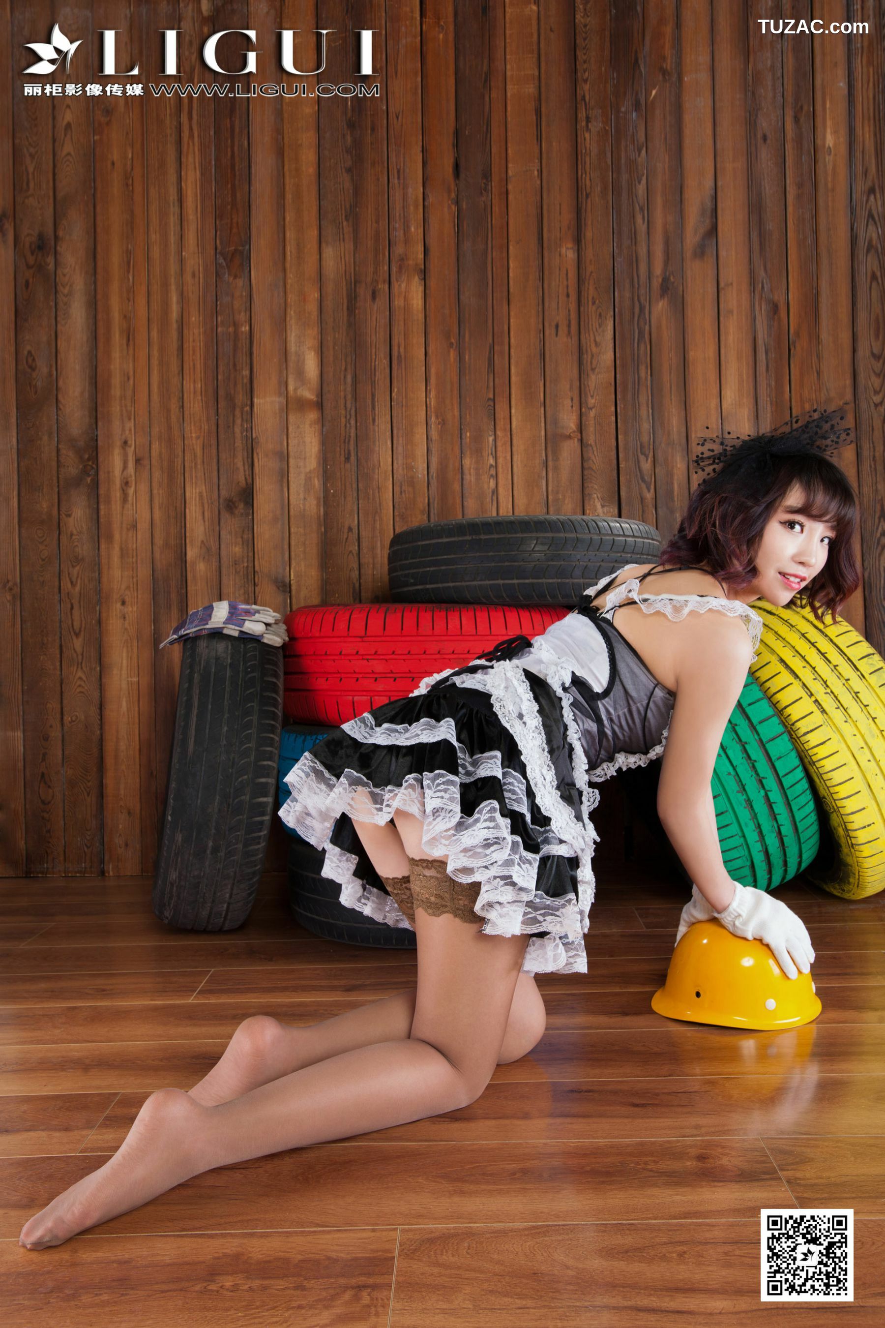 丽柜_Model ALAN《灰丝蕾丝女仆》上下全集  美腿玉足写真图片[65P]