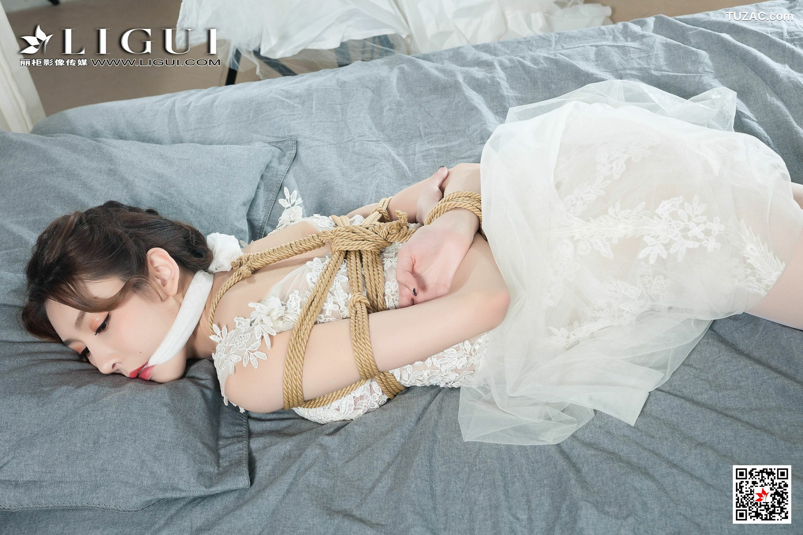 丽柜_腿模兔子《婚纱白丝捆绑绳艺》 写真集[94P]