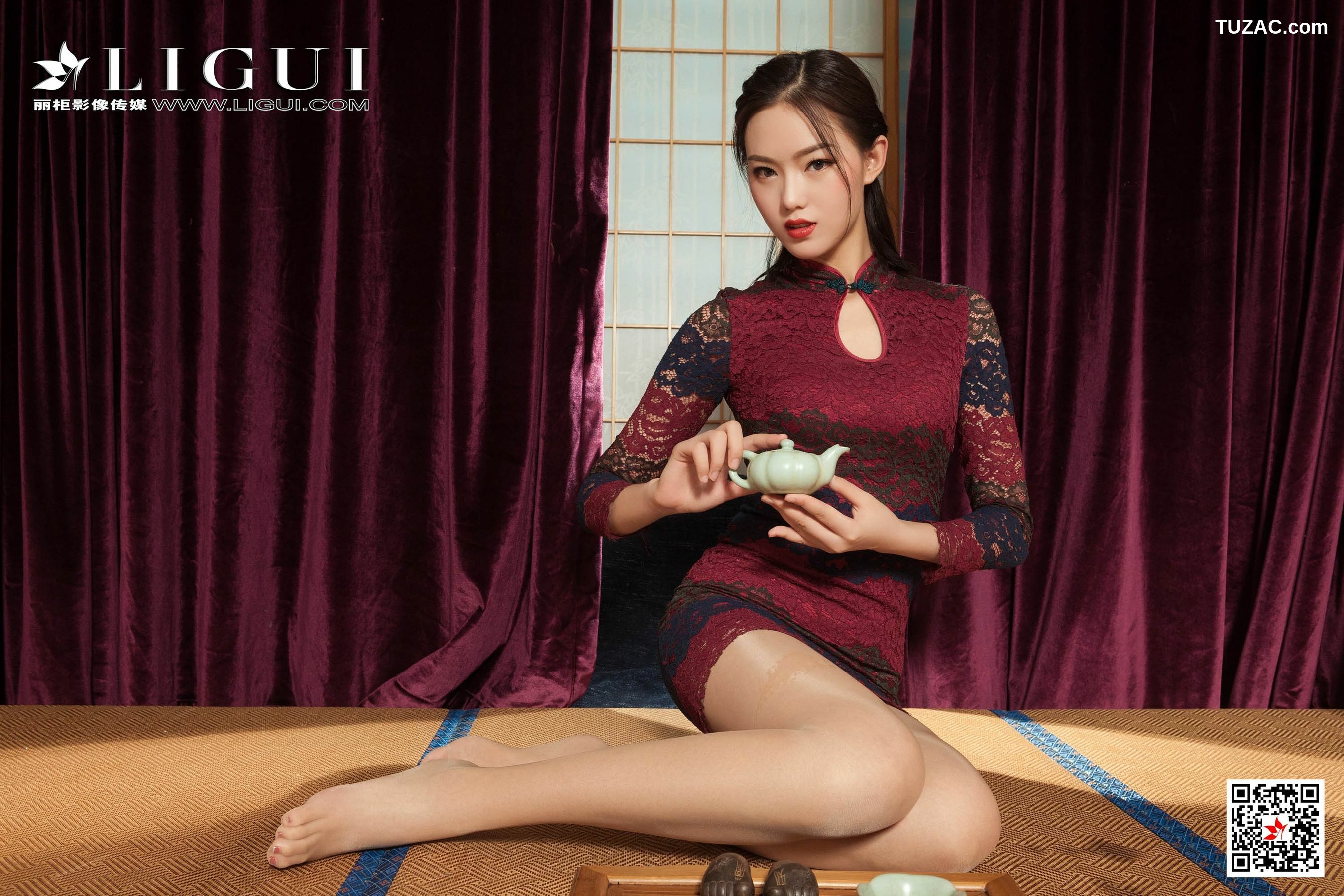 丽柜_腿模敏儿《旗袍茶艺丝足》 网络丽人 写真集[56P]