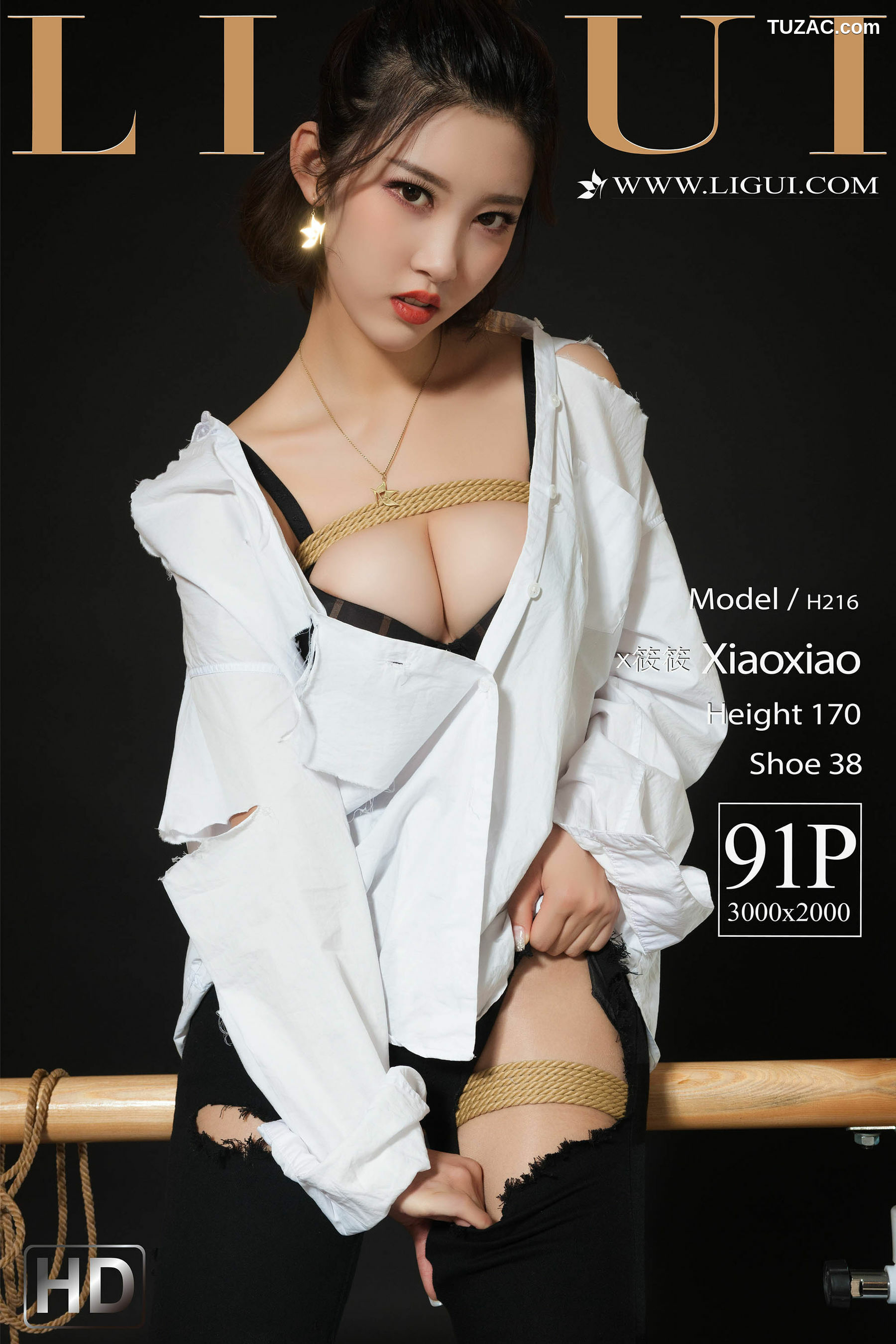 丽柜_腿模筱筱《牛仔紧身裤+白衬衫+美束捆绑》 网络丽人 写真集[92P]