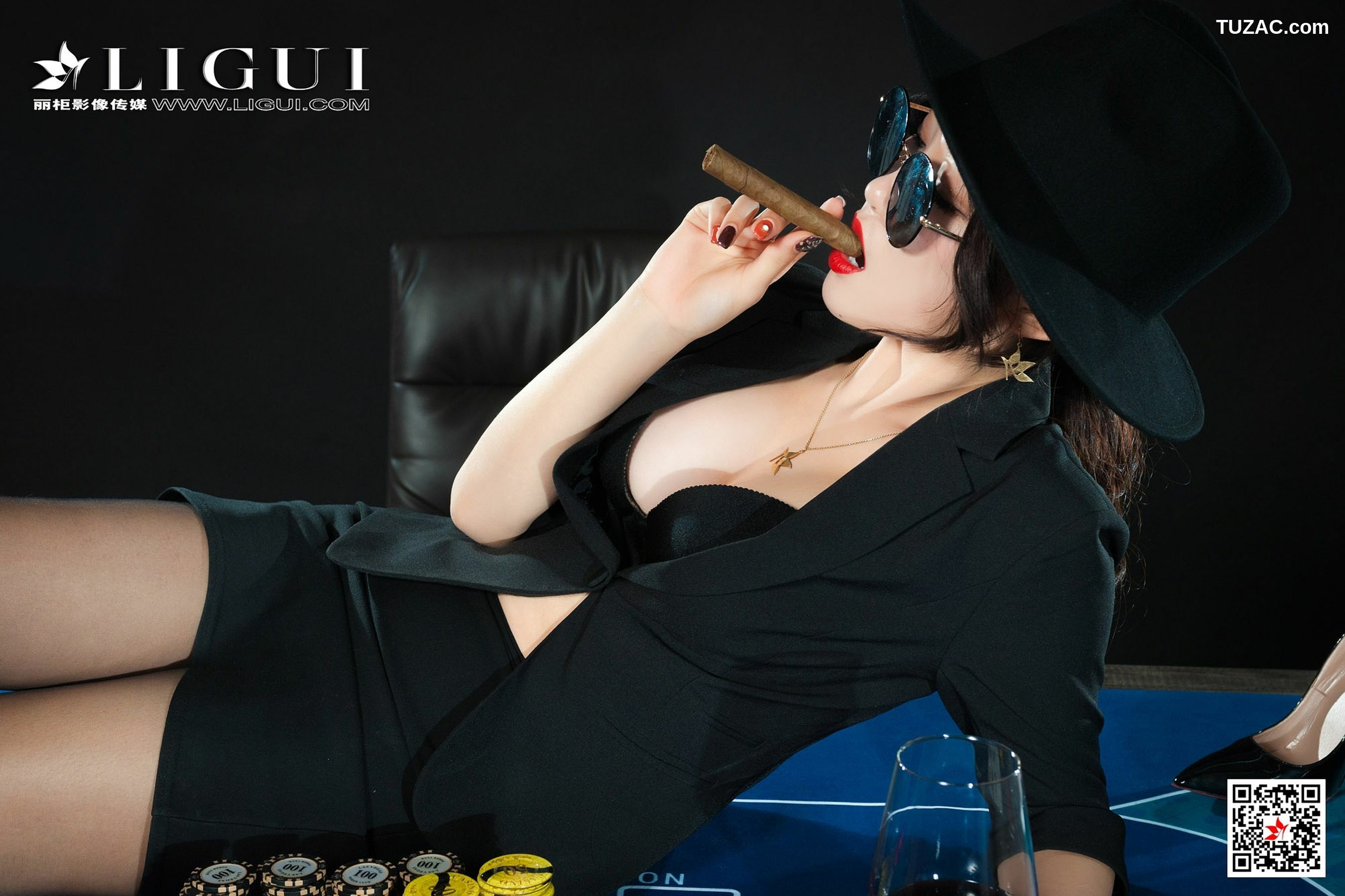 丽柜_腿模筱筱《赌场黑丝女王》 写真集[56P]