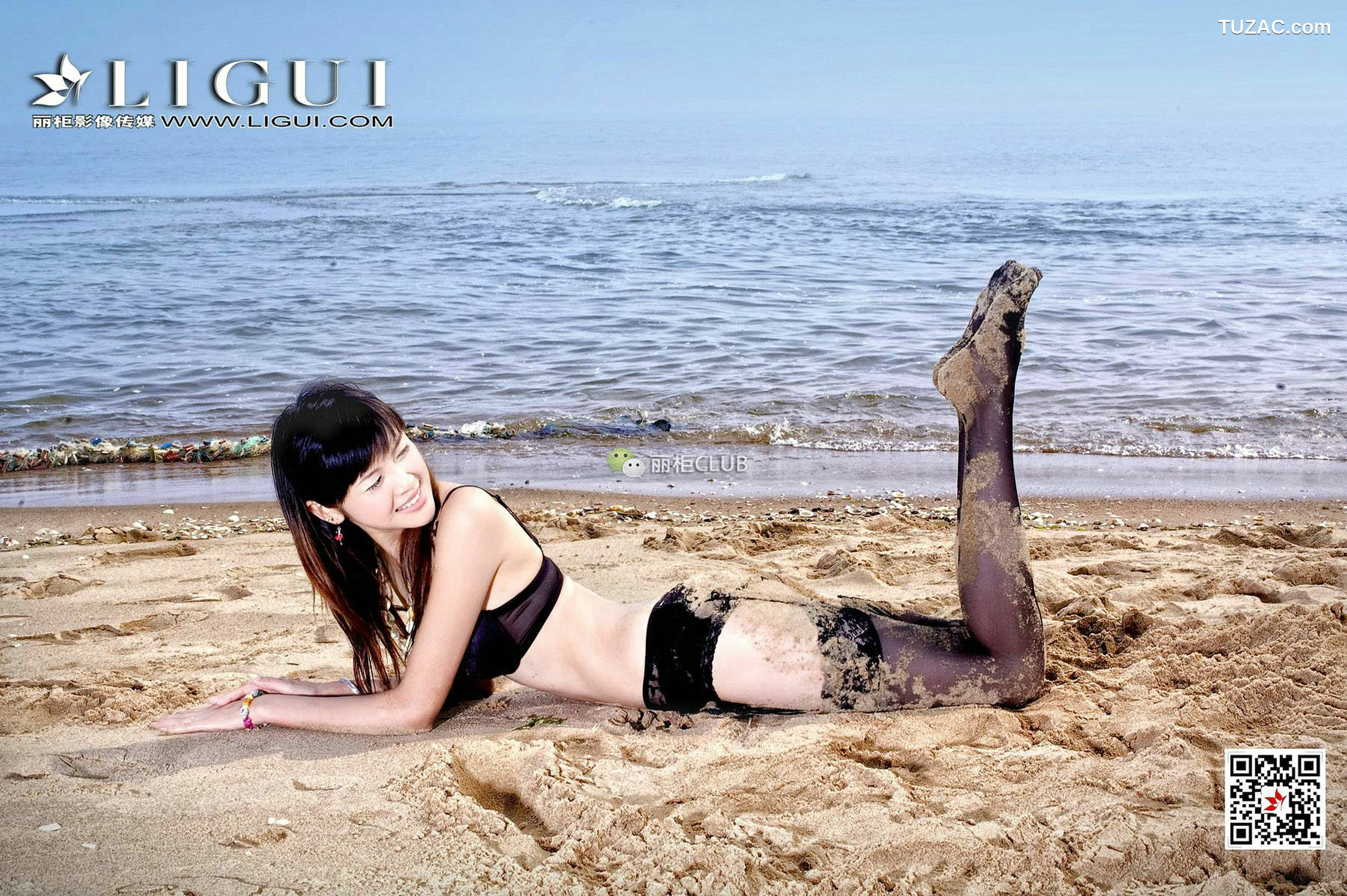 丽柜_腿模菲儿《沙滩黑丝》 写真集[66P]