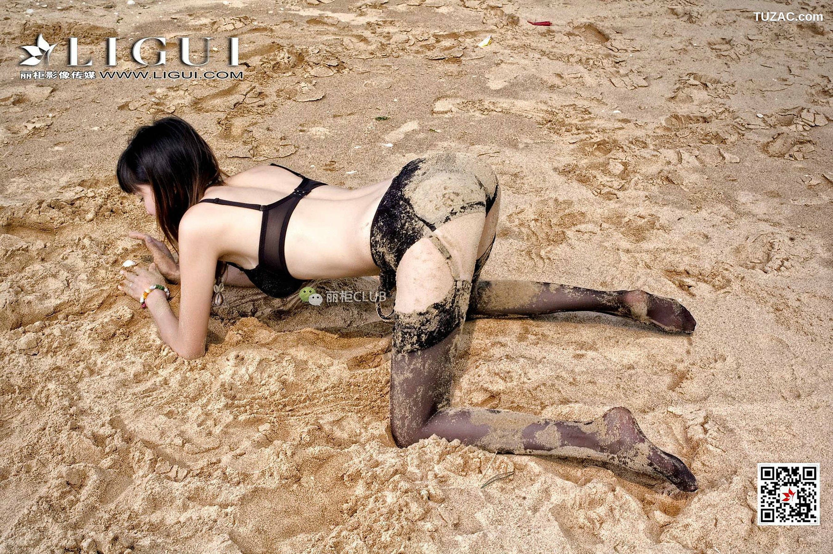 丽柜_腿模菲儿《沙滩黑丝》 写真集[66P]