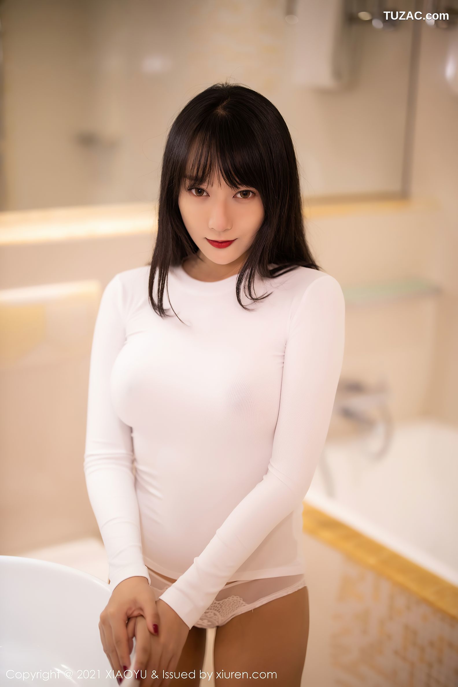 XiaoYu语画界-454-何嘉颖-浴室白色真空服饰透视内裤-2021.01.19