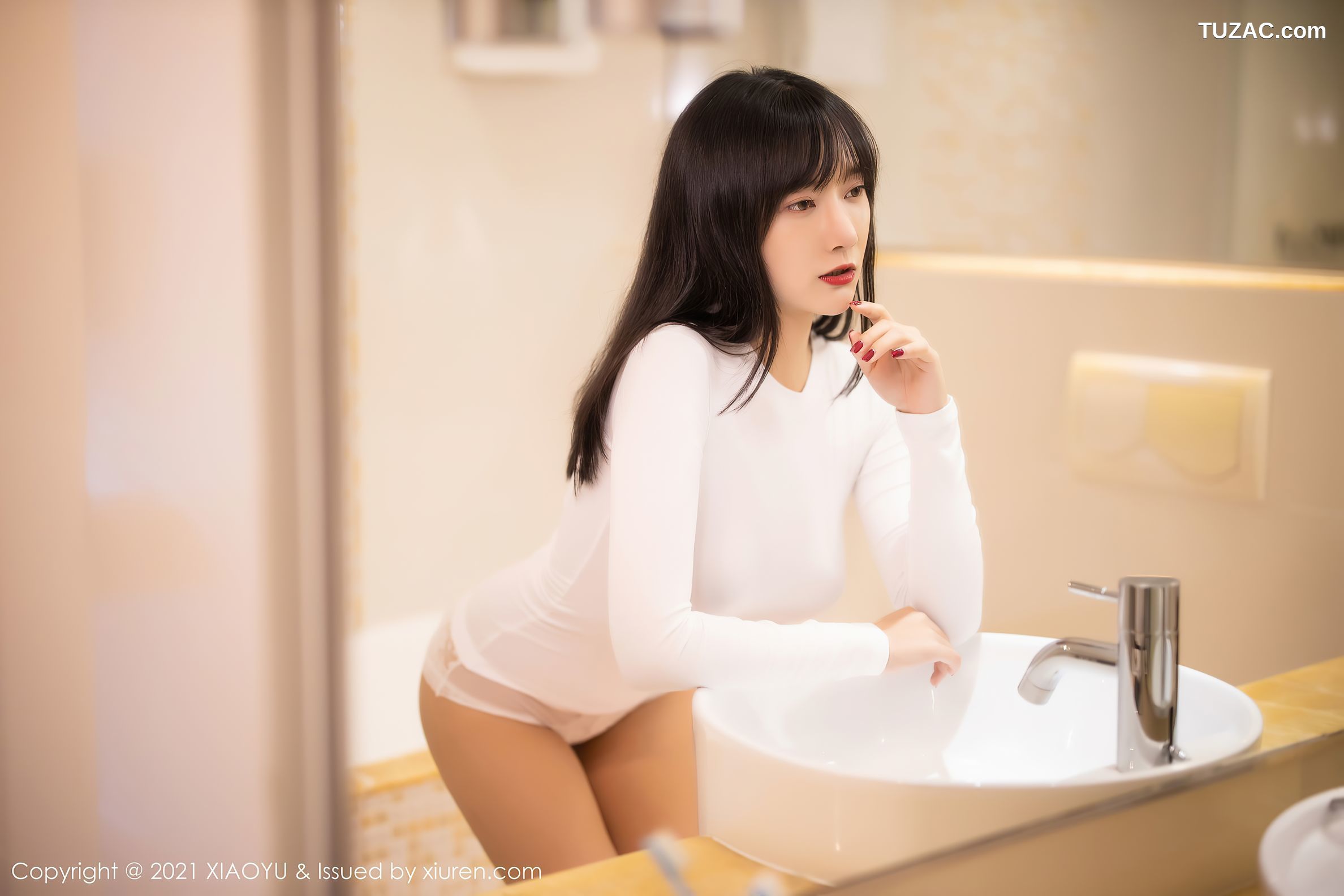 XiaoYu语画界-454-何嘉颖-浴室白色真空服饰透视内裤-2021.01.19
