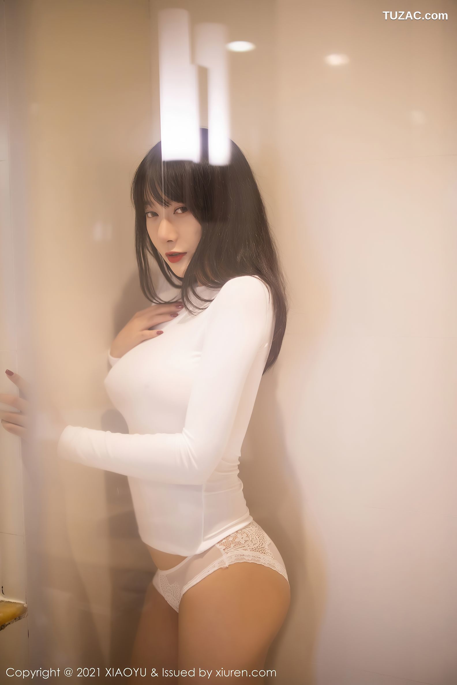XiaoYu语画界-454-何嘉颖-浴室白色真空服饰透视内裤-2021.01.19