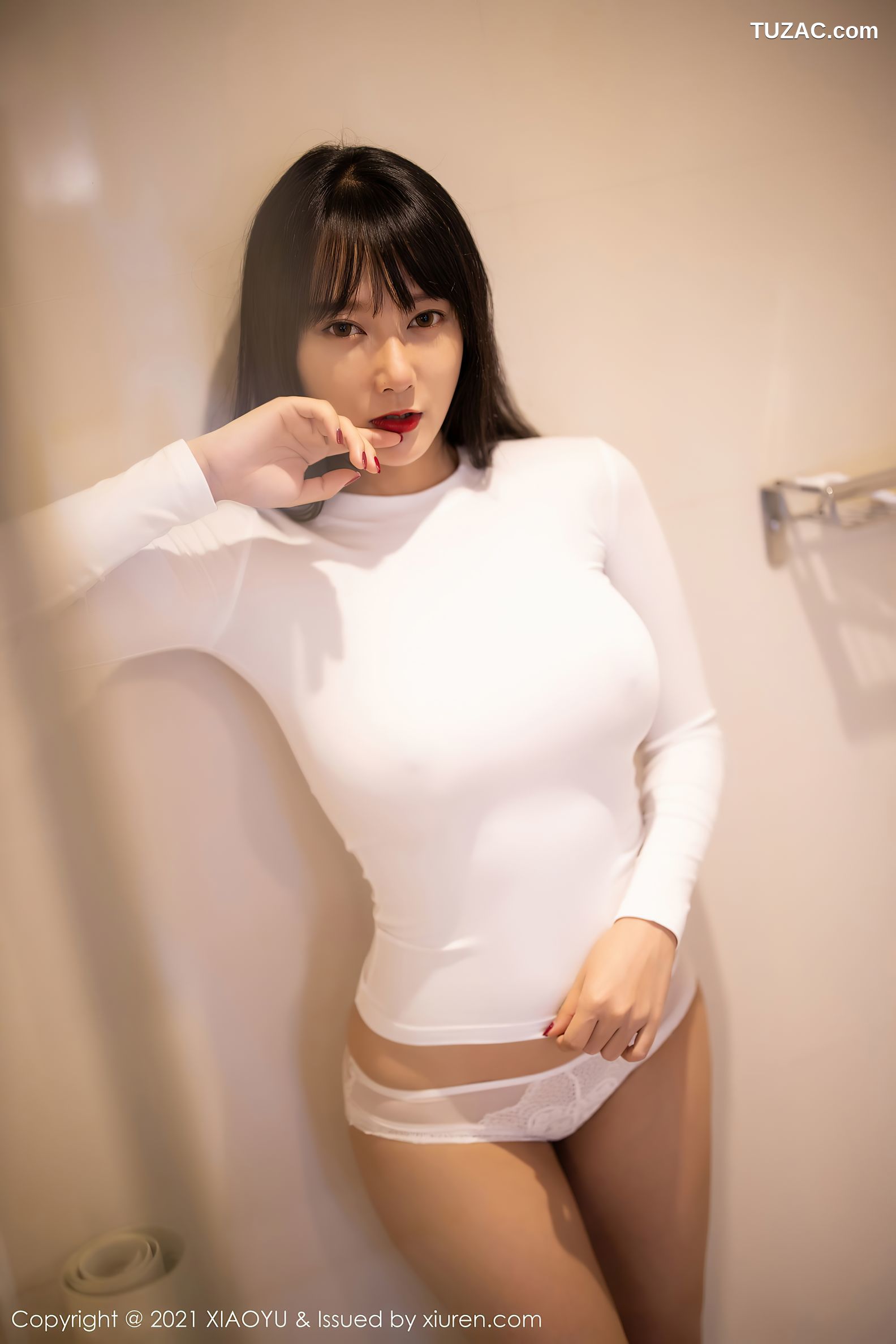 XiaoYu语画界-454-何嘉颖-浴室白色真空服饰透视内裤-2021.01.19