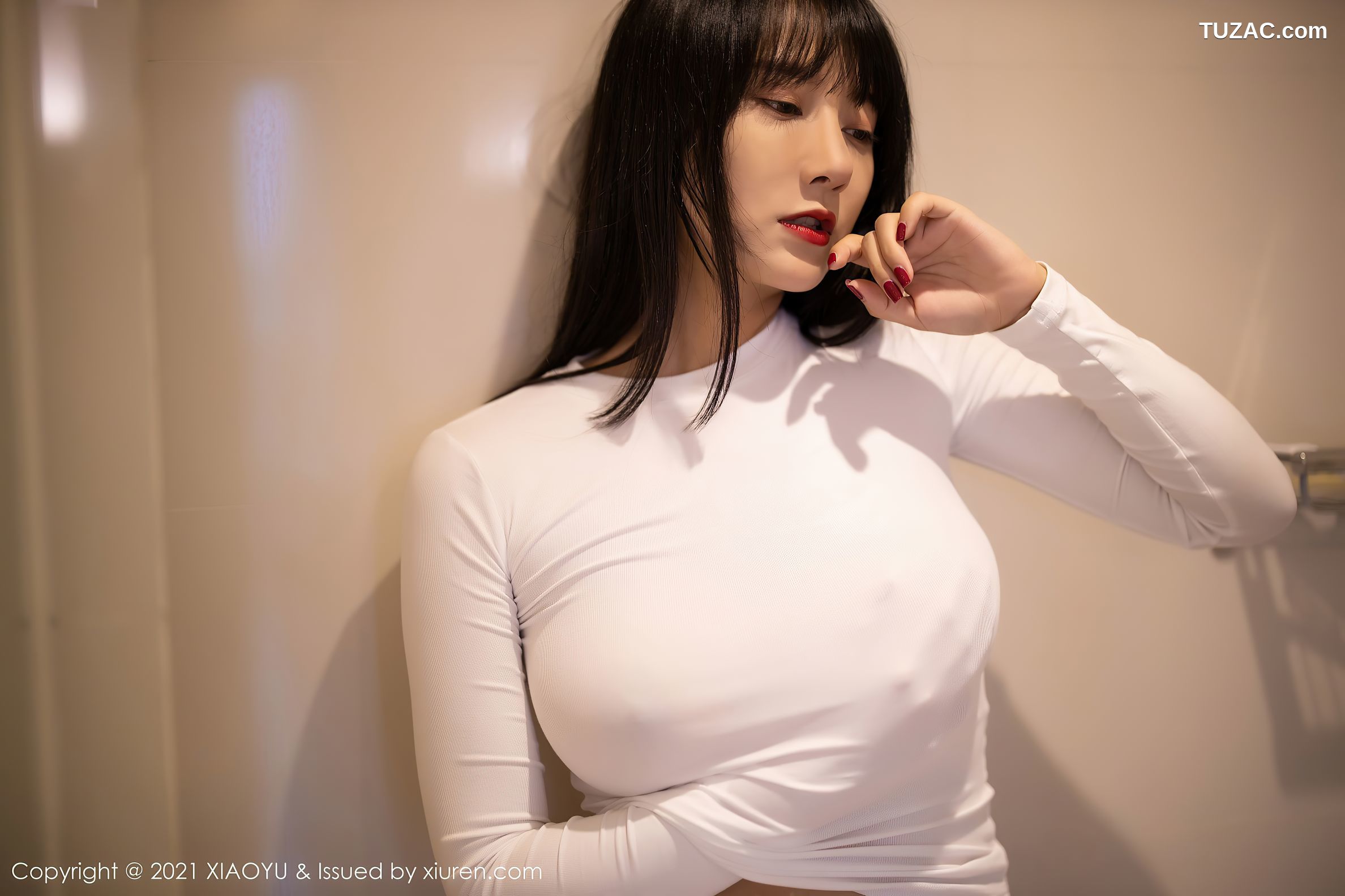 XiaoYu语画界-454-何嘉颖-浴室白色真空服饰透视内裤-2021.01.19