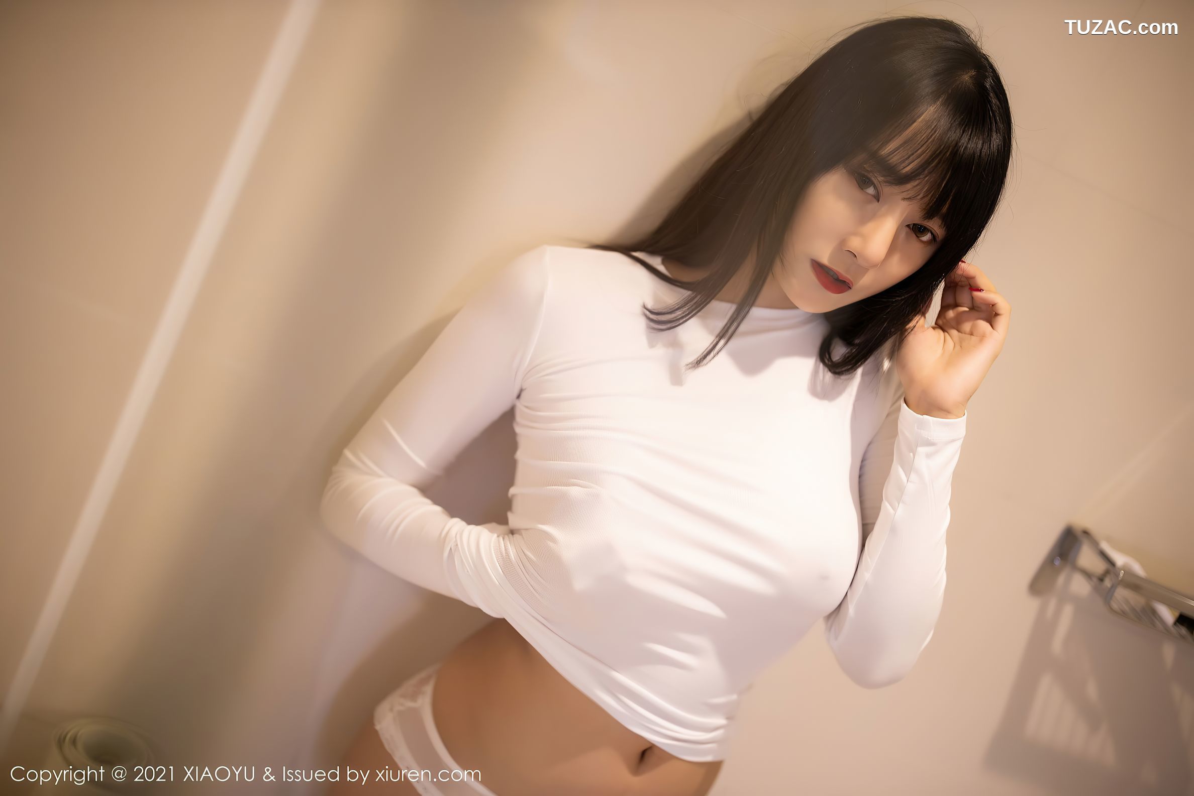 XiaoYu语画界-454-何嘉颖-浴室白色真空服饰透视内裤-2021.01.19