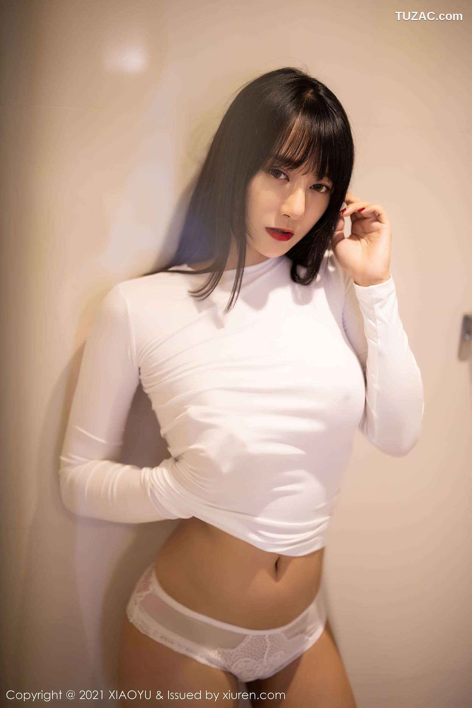 XiaoYu语画界-454-何嘉颖-浴室白色真空服饰透视内裤-2021.01.19