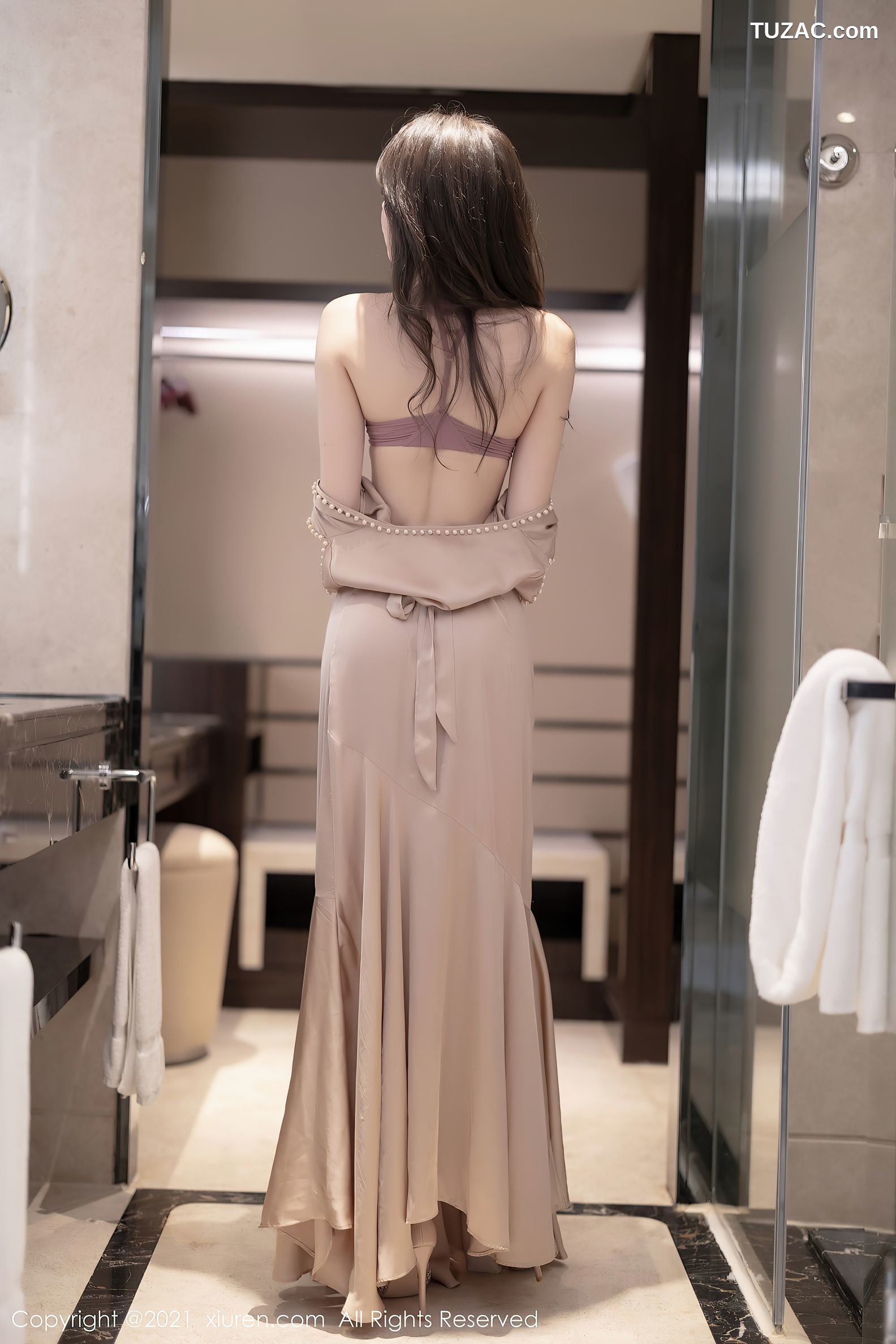 XiaoYu语画界-613-芝芝Booty-香槟色典雅长裙性感内衣-2021.09.13