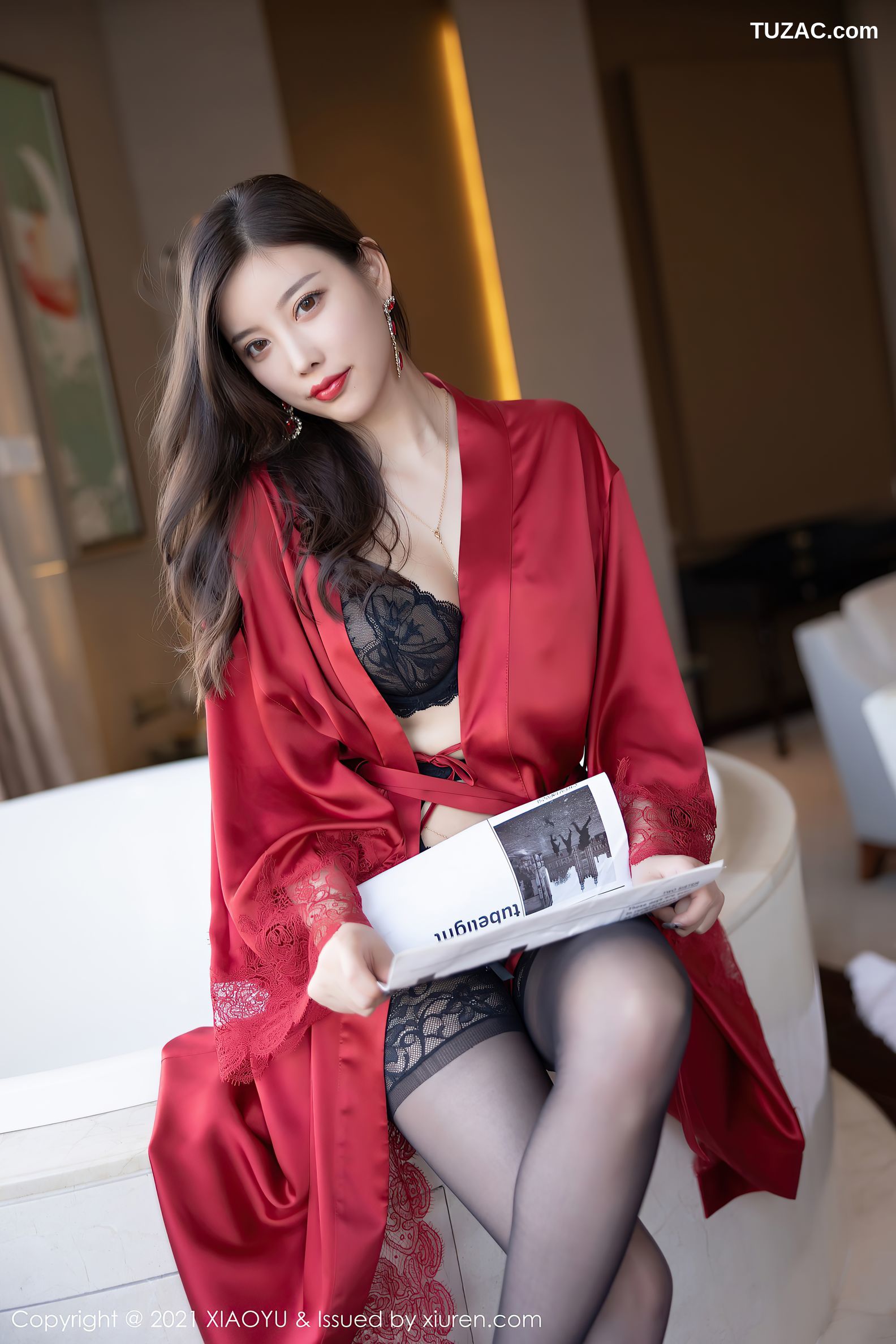 XiaoYu语画界-621-杨晨晨Sugar-广西旅拍猩红吊带裙黑色情趣内衣-2021.09.24