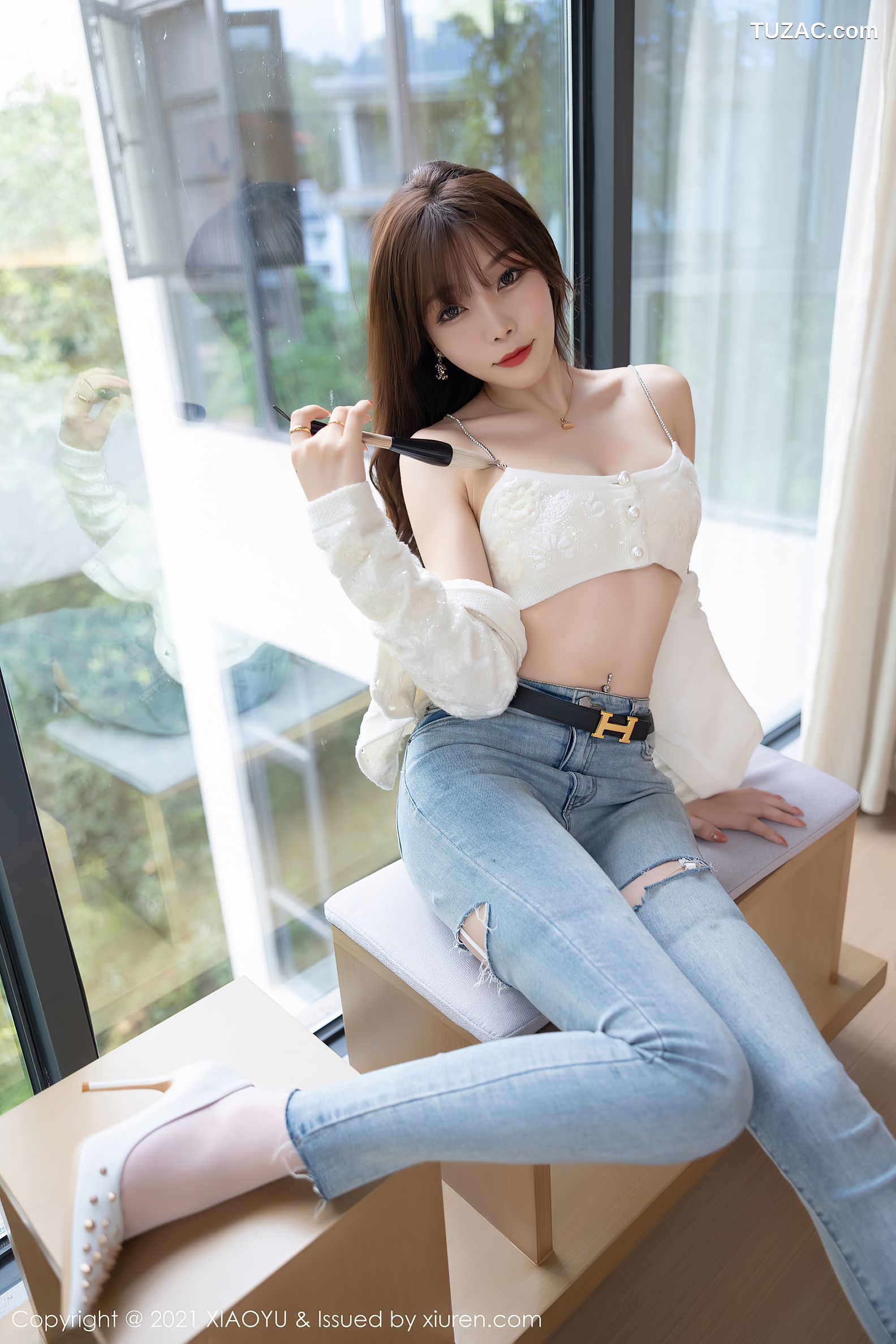 XiaoYu语画界-627-芝芝Booty-牛仔裤情趣内衣白丝吊带袜-2021.10.08